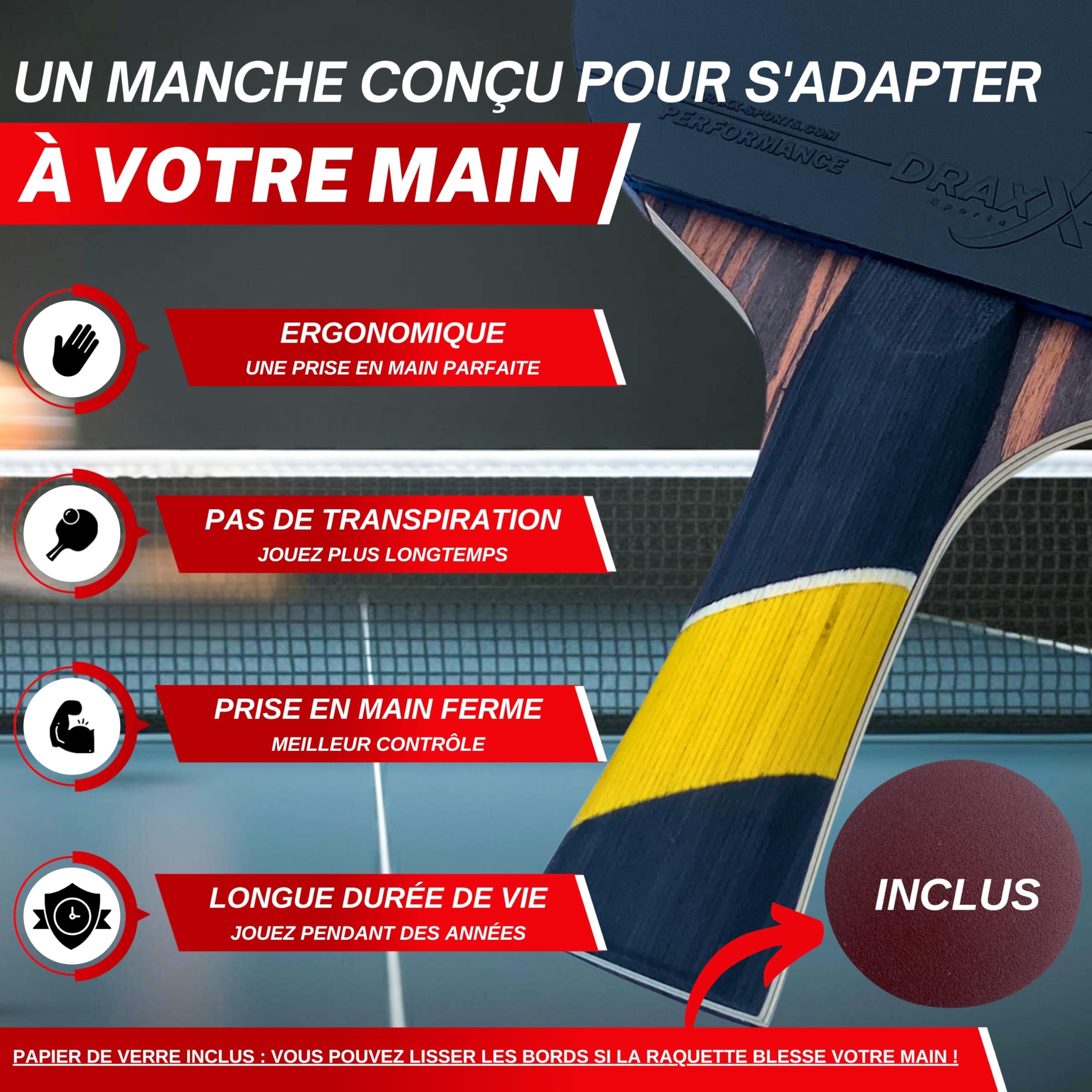 Raquette Ping-Pong Carbon DRAXX 6 Étoiles – Vitesse Et Contrôle Pour Compétition