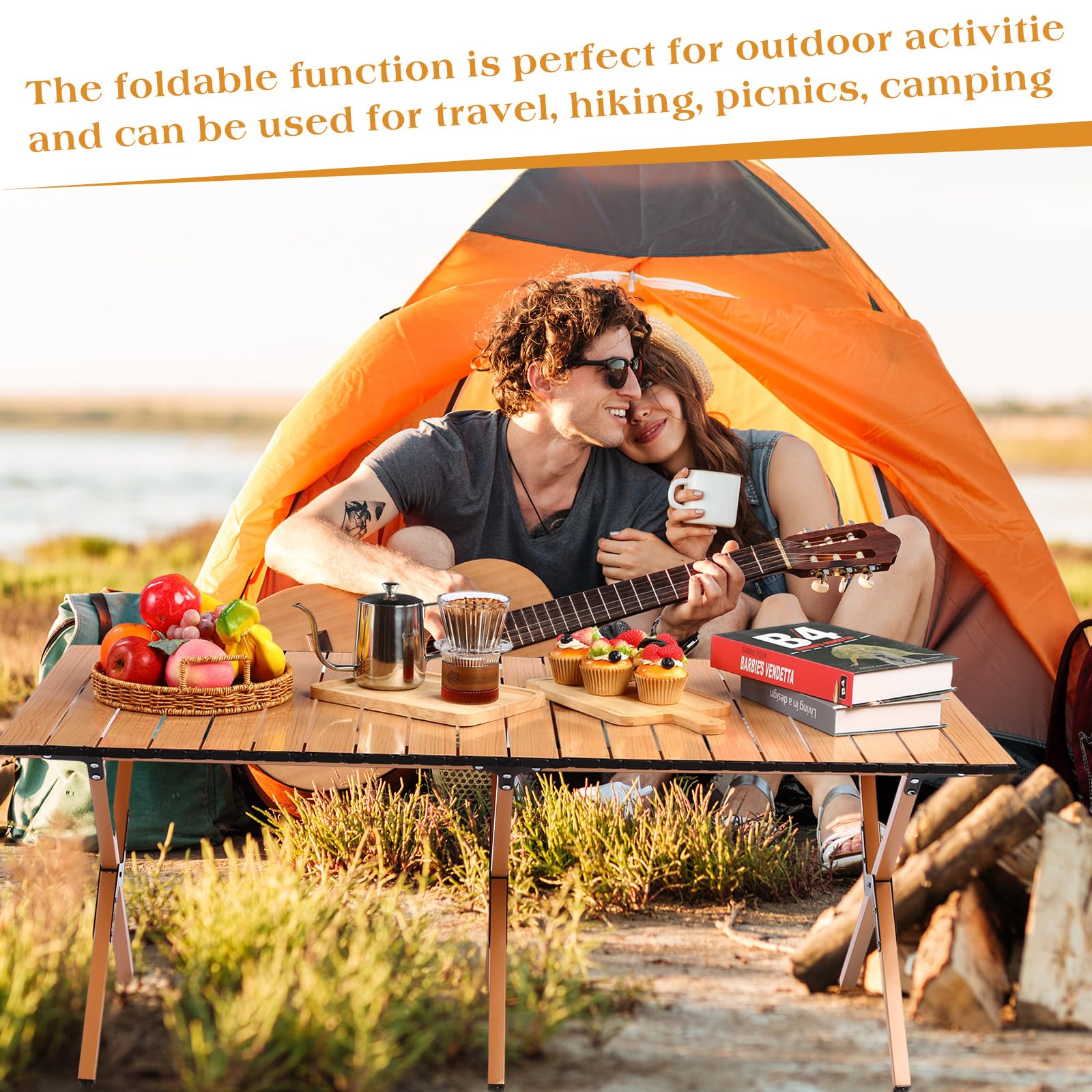 Suzile 2 Pack Folding Camping Table, 4ft Portable Large Lightweight Camp Table, Collapsible Carbon Steel Roll up Picnic Side Table with Carry Bag for Beach, Outdoor, Party, BBQ, Patio, 45.7" x 23.6"