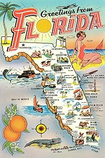 ART.COM Wall Art Print Map of Florida, 24" x 36"