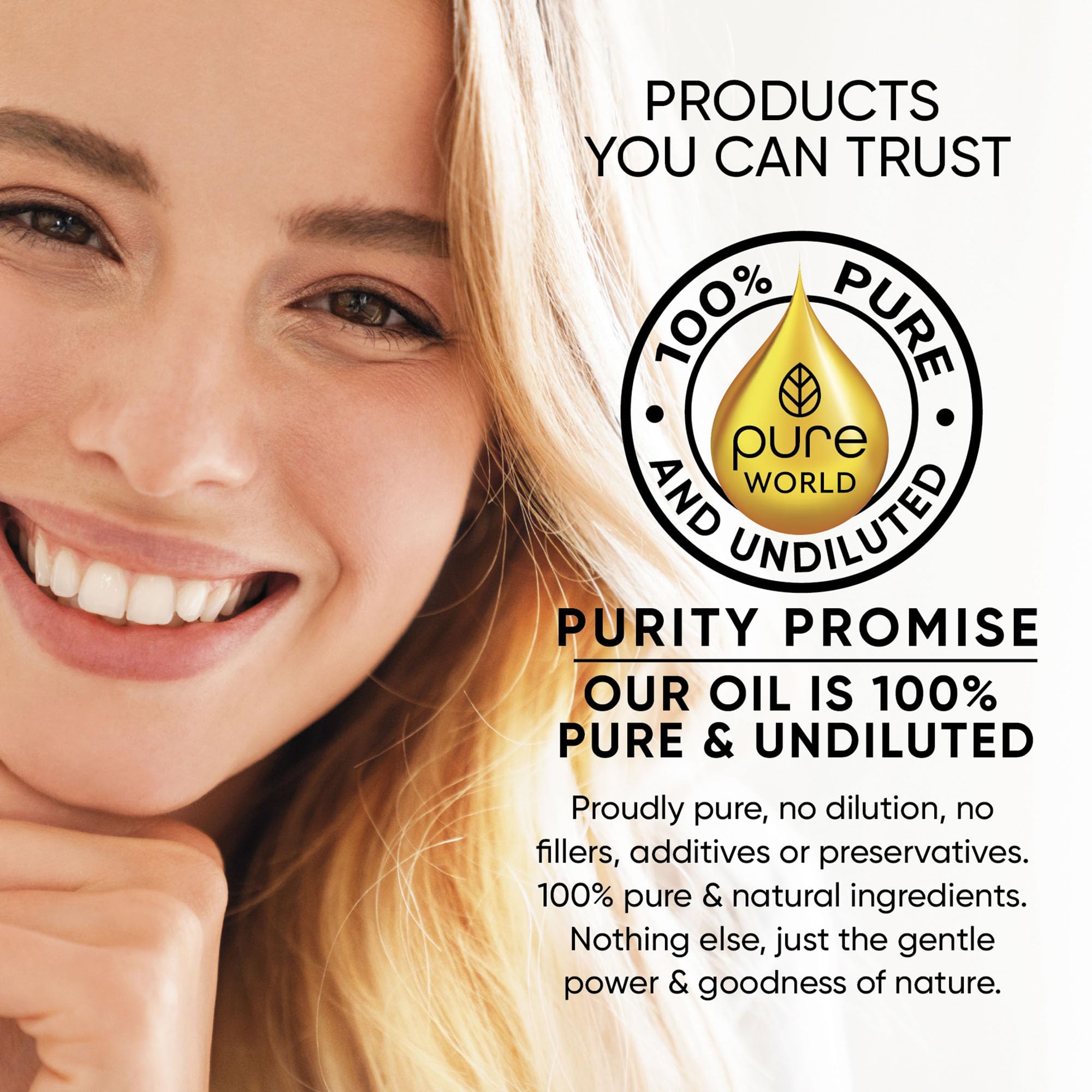 Pure World Natural Castor Oil 100ml. Cold & Freshly Pressed 100% Pure and Undiluted Hexane Free for Eyebrows, Nails, Beard, Hair, Eyelash Growth Cruelty Free Food Grade — view 3