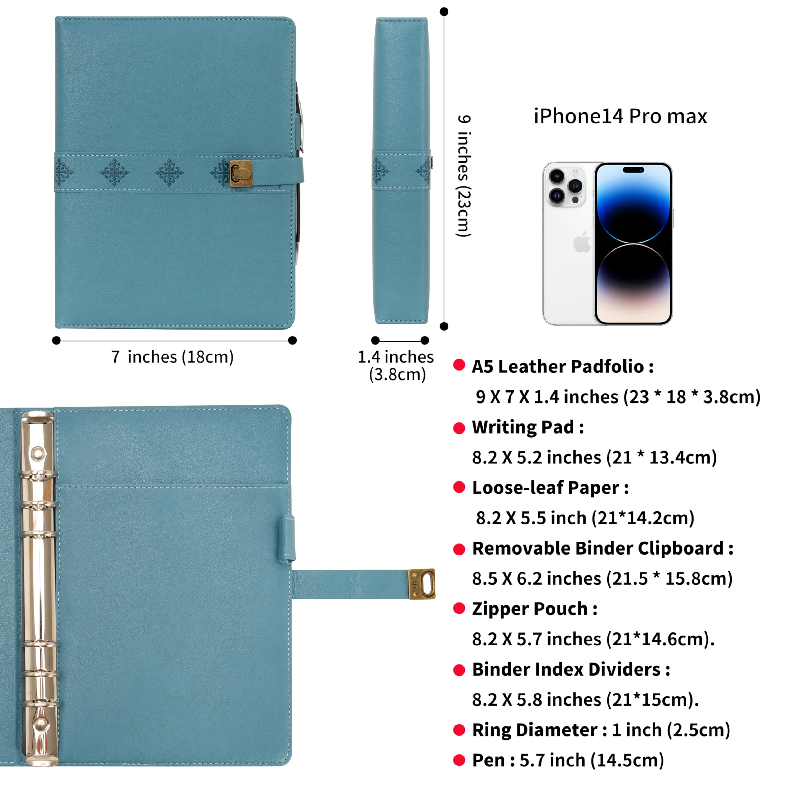 Carnet Reliable WASON A5 Avec Stylo | Couverture PU | Papier Rechargeable | Porte-Documents Amovible | Organiseur Voyage/Bureau (Vert)