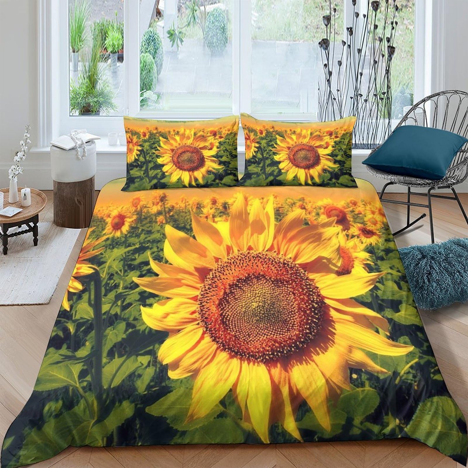 Ctjqhvkz Style-4 3D Printed Sunflower Fitted Sheet Microfiber Soft Yellow Floral Bed Sheet For Bedroom Guest Room Decor Easy Care Single（135X200cm）