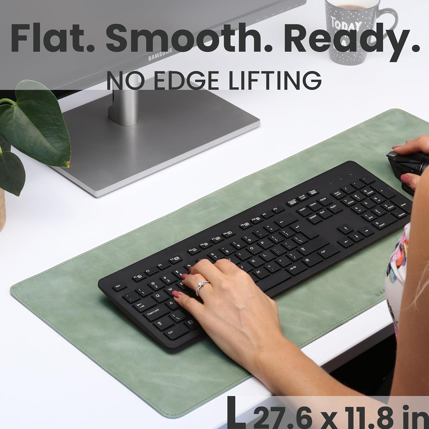 Genuine Leather Desk Mat - L (27.6x11.8 in) or XL (35.4x15.7 in) (Mint Green, L (27.6x11.8 in))