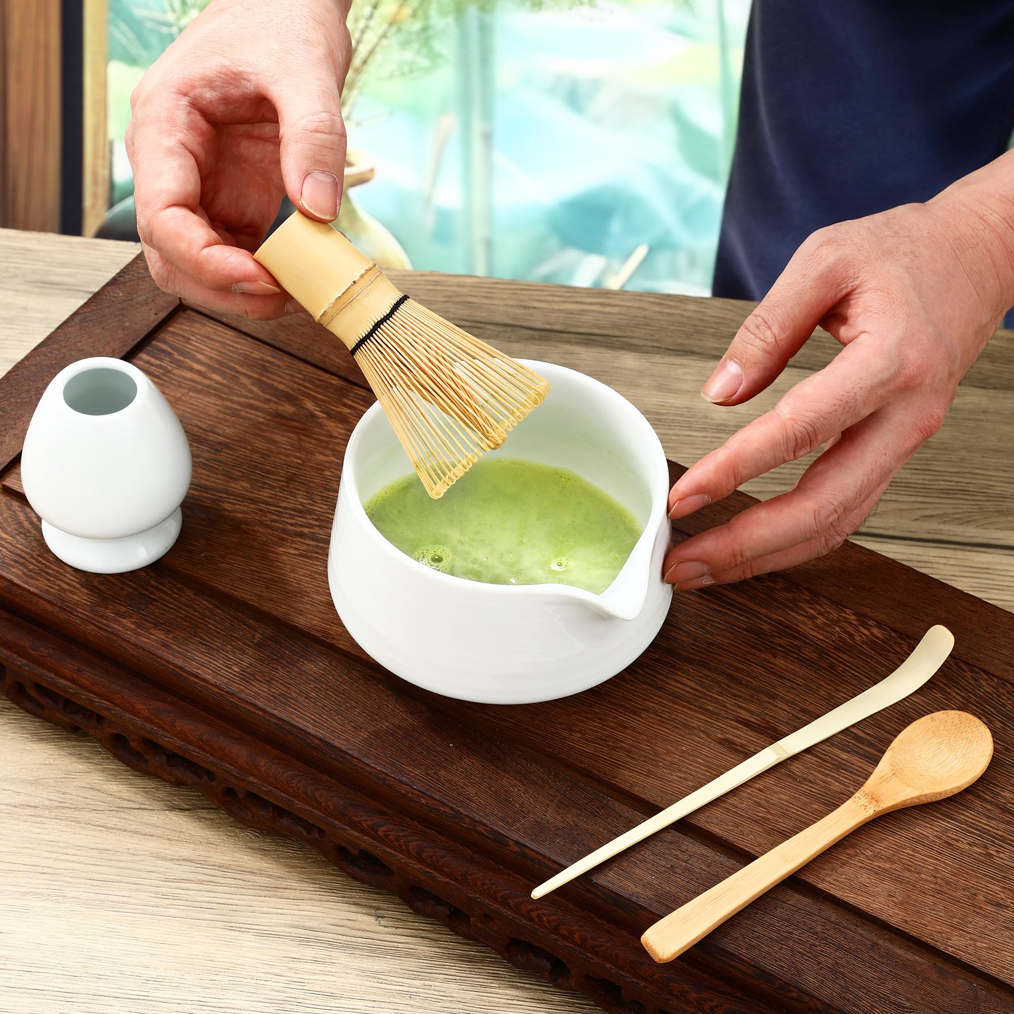 5 pezzi Bianco Matcha Kit Matcha Whisk Set Frusta al Matcha per la Preparazione del tè matcha, Ottimo per la Casa, l'ufficio e la Sala da Tè