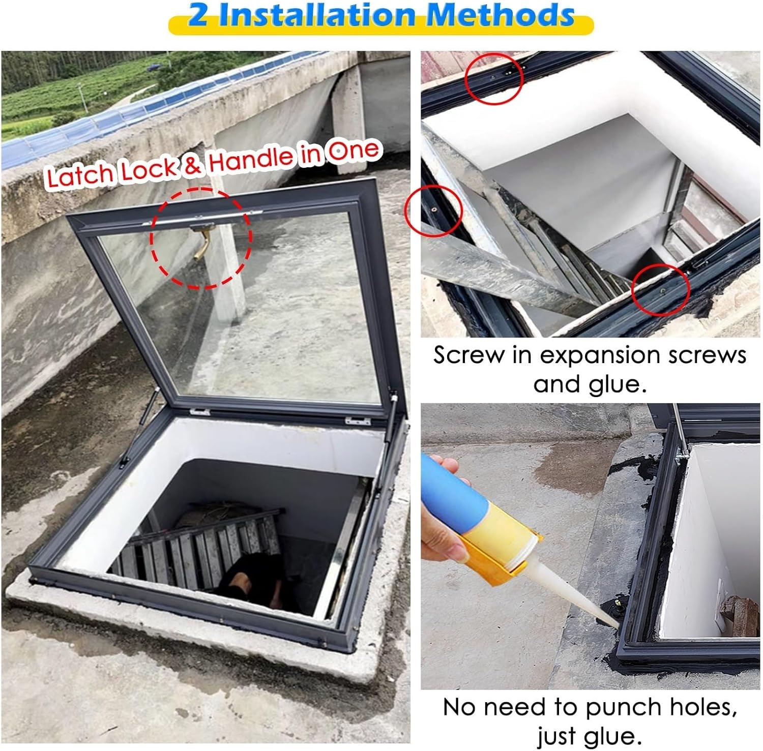 Aluminum Alloy Commercial Flat Roof Access Hatch Door, Tempered Glass Lid, Secure Emergency Exit for Cellars, Outdoor Use, Durable & Weatherproof Design