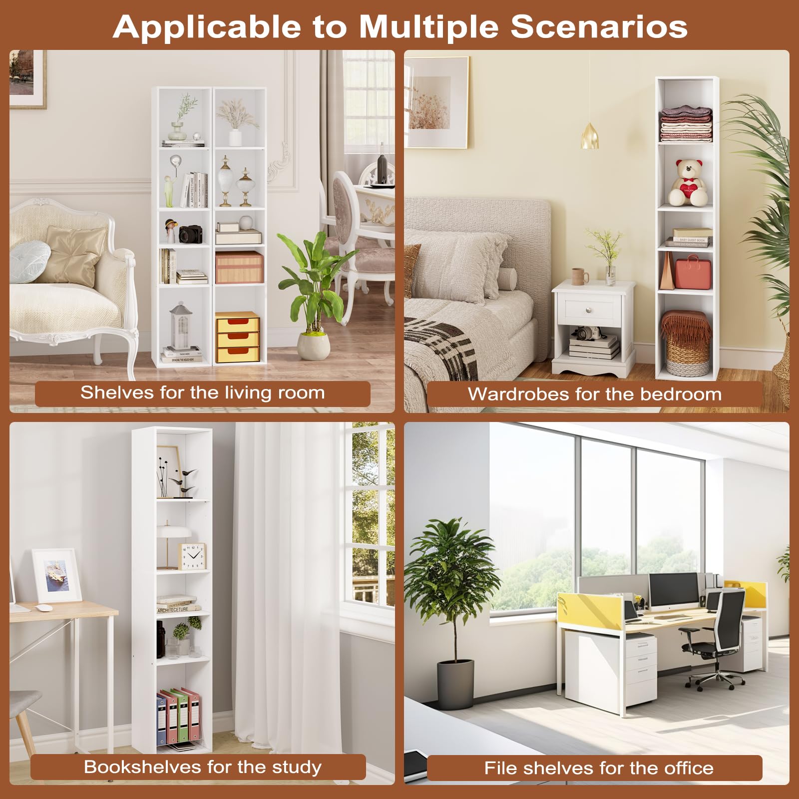 WOLTU Libreria a 5 Scomparti Aperti, Libreria Verticale a Colonna, Scaffale Angolare Autoportante, per Soggiorno, Ufficio e Studio, in Truciolare, Bianco, 30x26x151cm, SK034ws