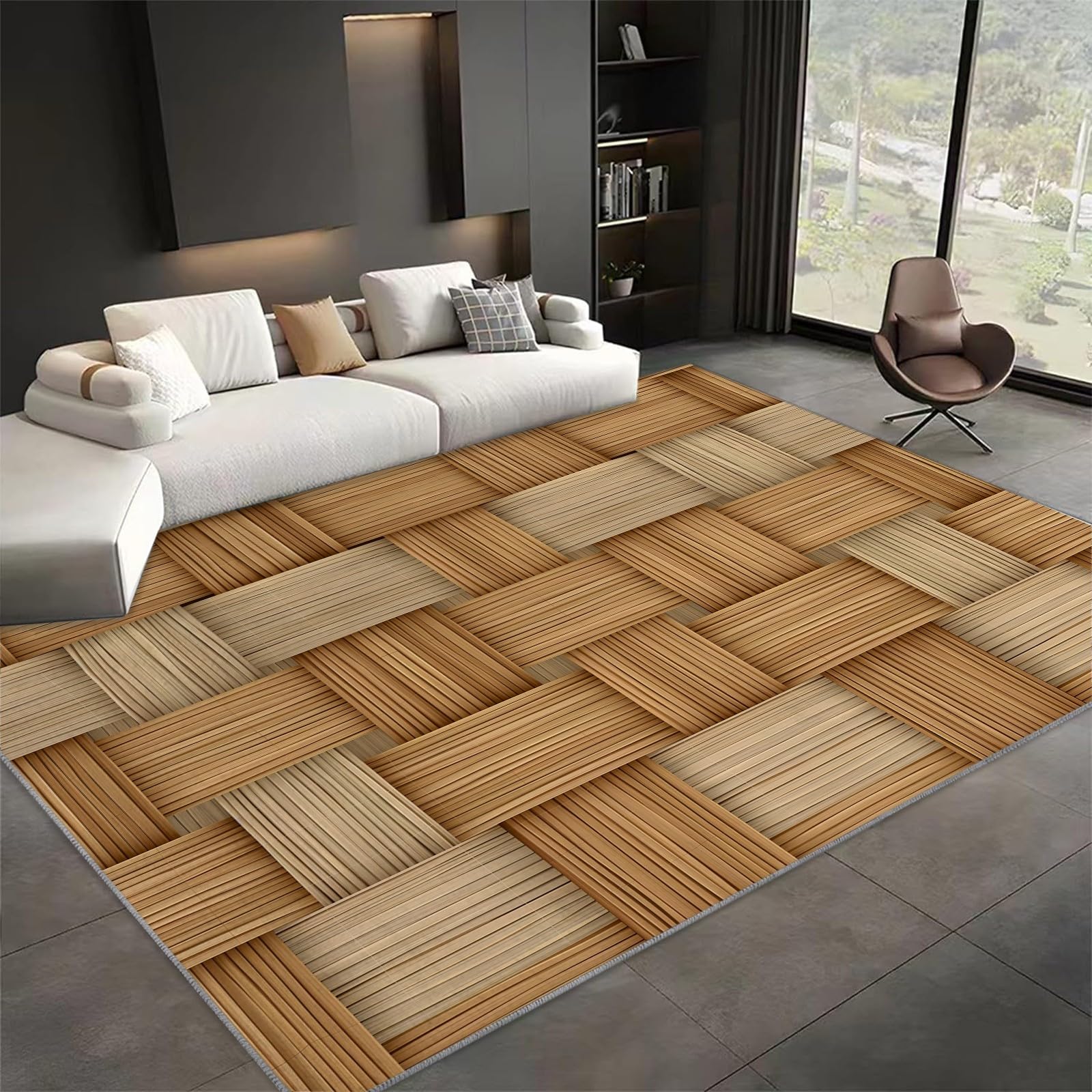 Tapis Chambre Texture Planche de Bois Doux et Antidérapant pour Bureau Cocooning
