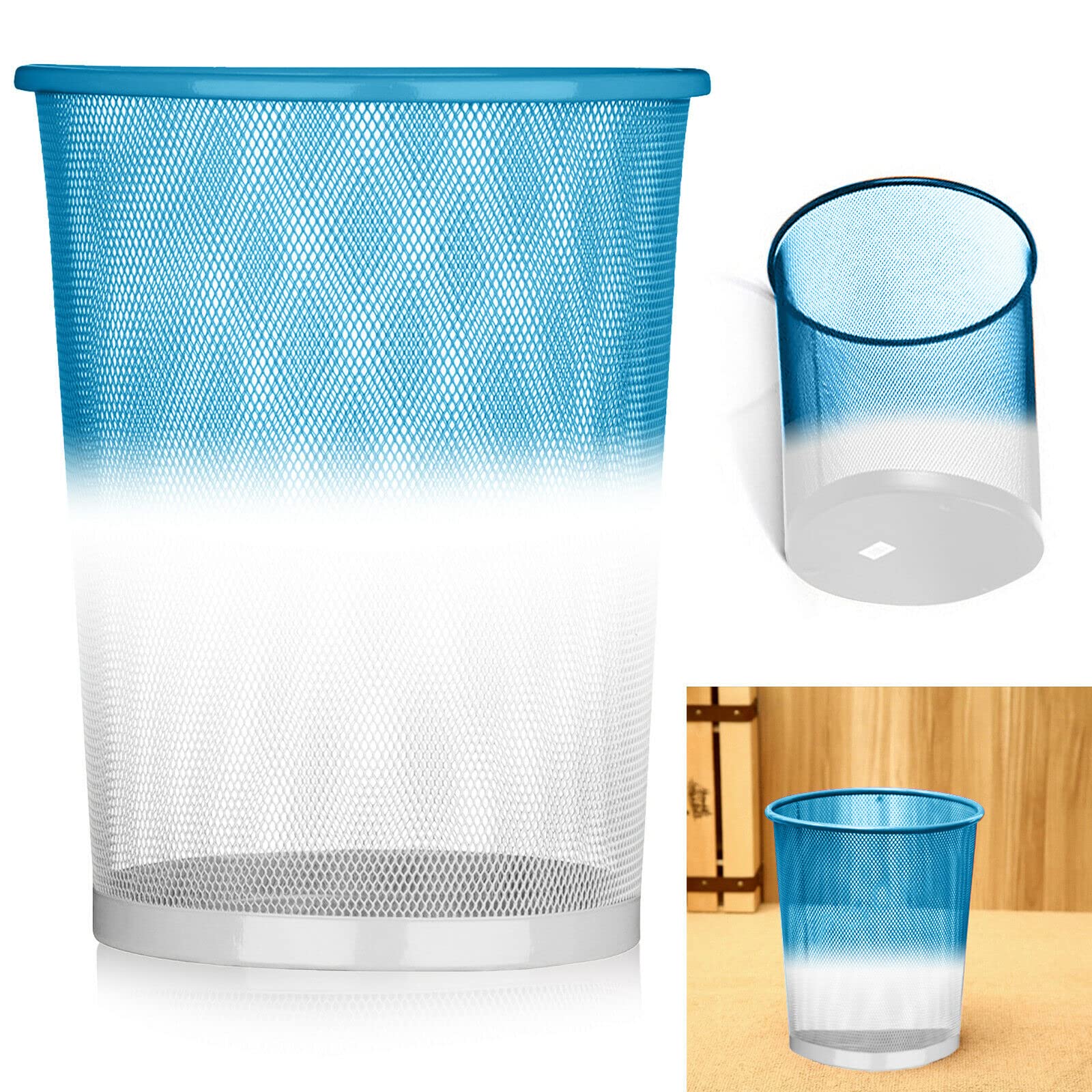 ARA CHOICE Colourful Mesh Waste Bins Rubbish Paper Wastebasket Trash Can Dustbin For Home Office Durable and easy to use Recycling Bin for Bedrooms Multi Colour. (Sky Blue)