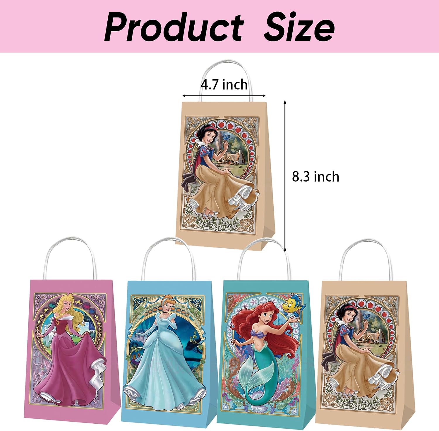 UYYWJHKS 12Pcs Princess Gift Bags Set, Cute Candy Bag, Cartoon Goodie Bags for Princess Birthday Party Decorations image 2