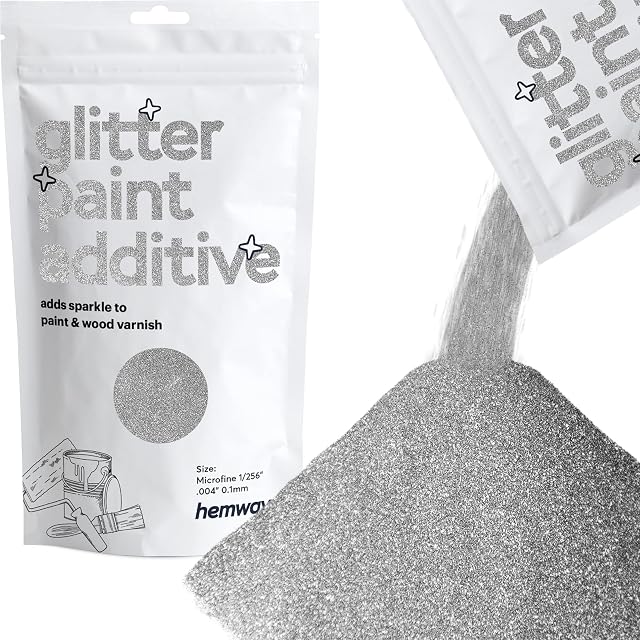 Hemway Glitter Paint Additive 100g / 3.5oz Crystals for Acrylic Emulsion Paint - Interior Wall, Furniture, Ceiling, Wood, Varnish, Matte - Microfine (1/256" 0.004" 0.1mm) - Silver