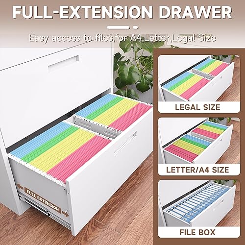 Miniatura 45 de Archivador lateral de 4 cajones con cerradura, archivadores de metal para oficina en casa, caninetes de archivos de bloqueo ancho, cabina de Negro