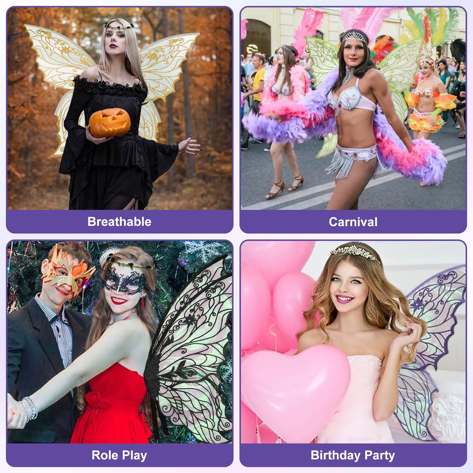 Costume Ali da Fata con Ali da Farfalla, Orecchie da Elfo, Corona di Fiori & Bacchetta Magica – Ali da Fata Bambini & Adulti, Ideale per Halloween, Carnevale, Cosplay & Compleanni