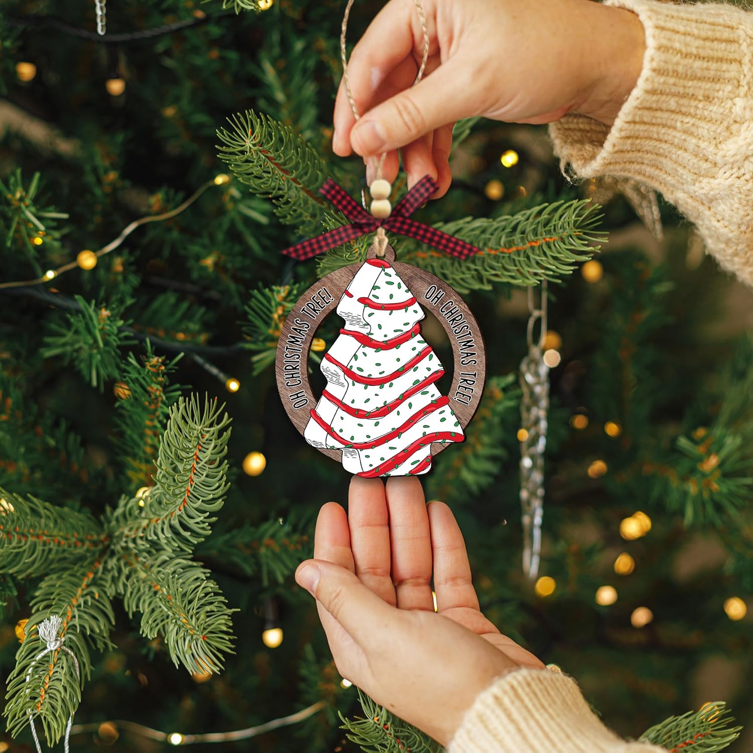Christmas Tree Cake Ornament 2025 - Funny Food Wooden Cake Ornament for Christmas Tree - Cute Cake Hanging Ornament for Holiday Decorations, Unique Baking Gift for Friends, Family & Coworkers - Image 3