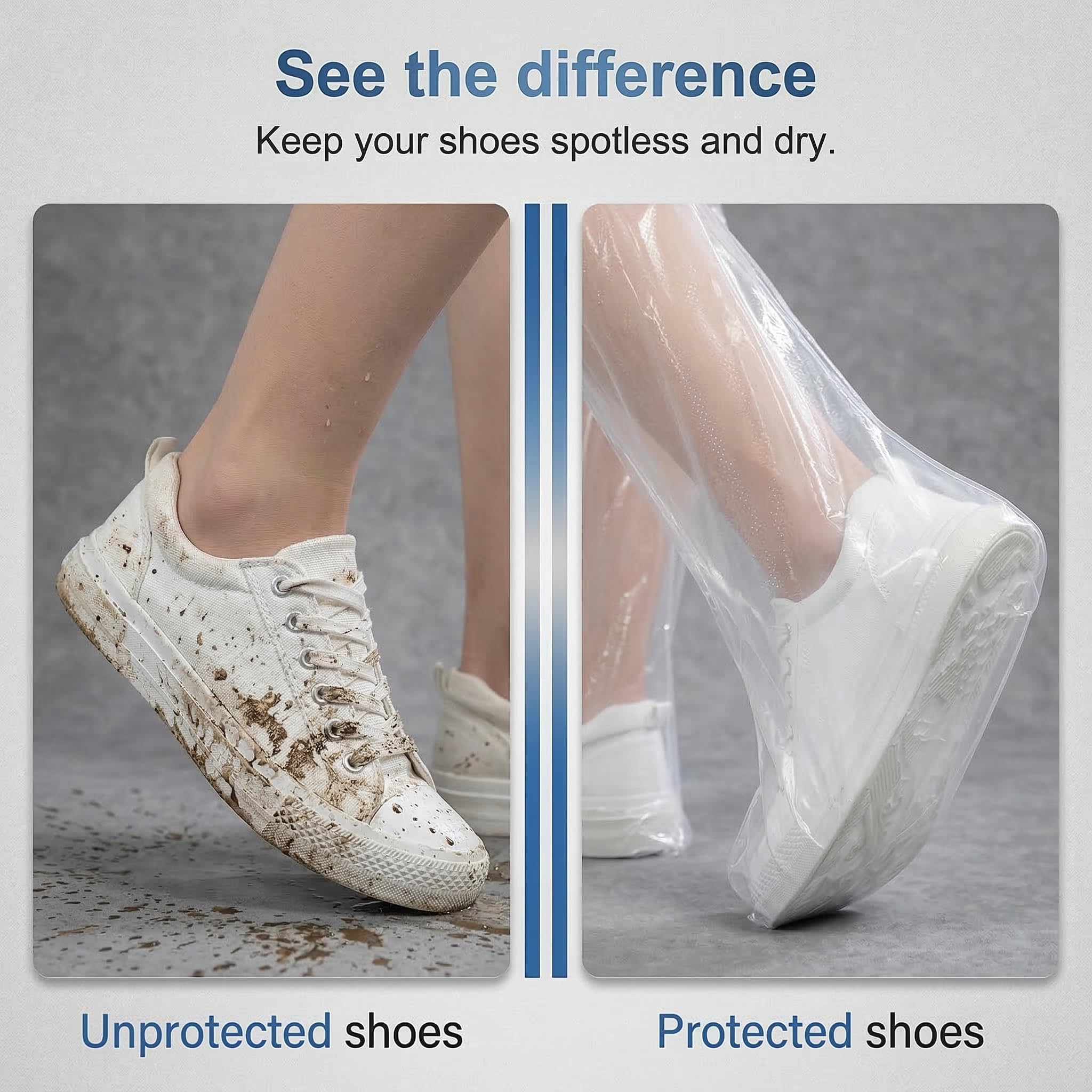 Copri Scarpe Impermeabili Antistrappo con Elastico Protettivo per Pioggia e Bicicletta, Calzari Usa e Getta Fino alla Taglia 46 (Trasparente)