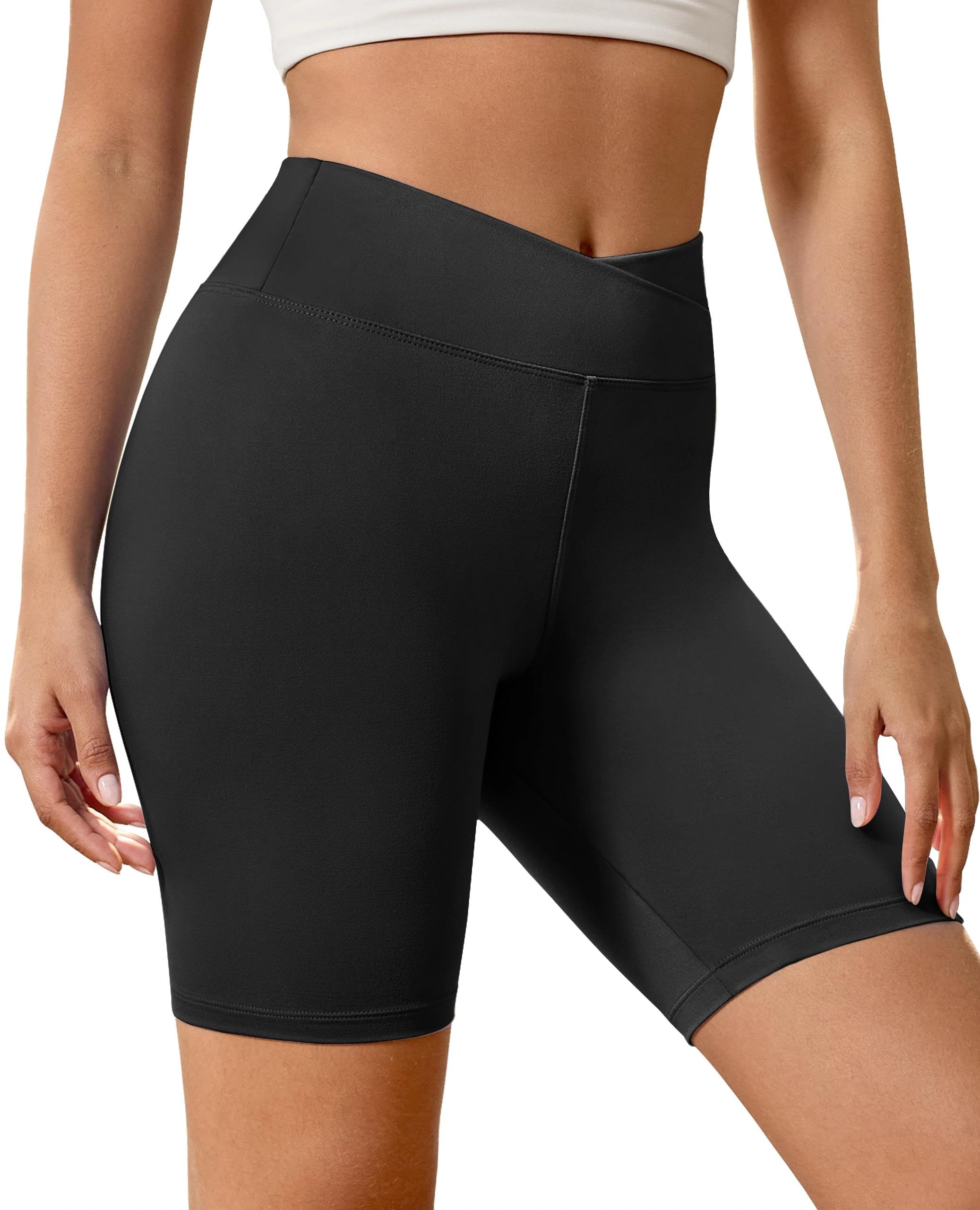 Creamlush Crossover Biker Shorts Women - 8" V High Waist Yoga Lounge Shorts,Comfortable & Stretchy-image-19