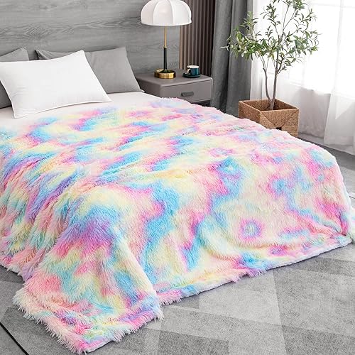 Miniatura 7 de Manta de pelo sintético, 90 x 90 pulgadas, arcoíris