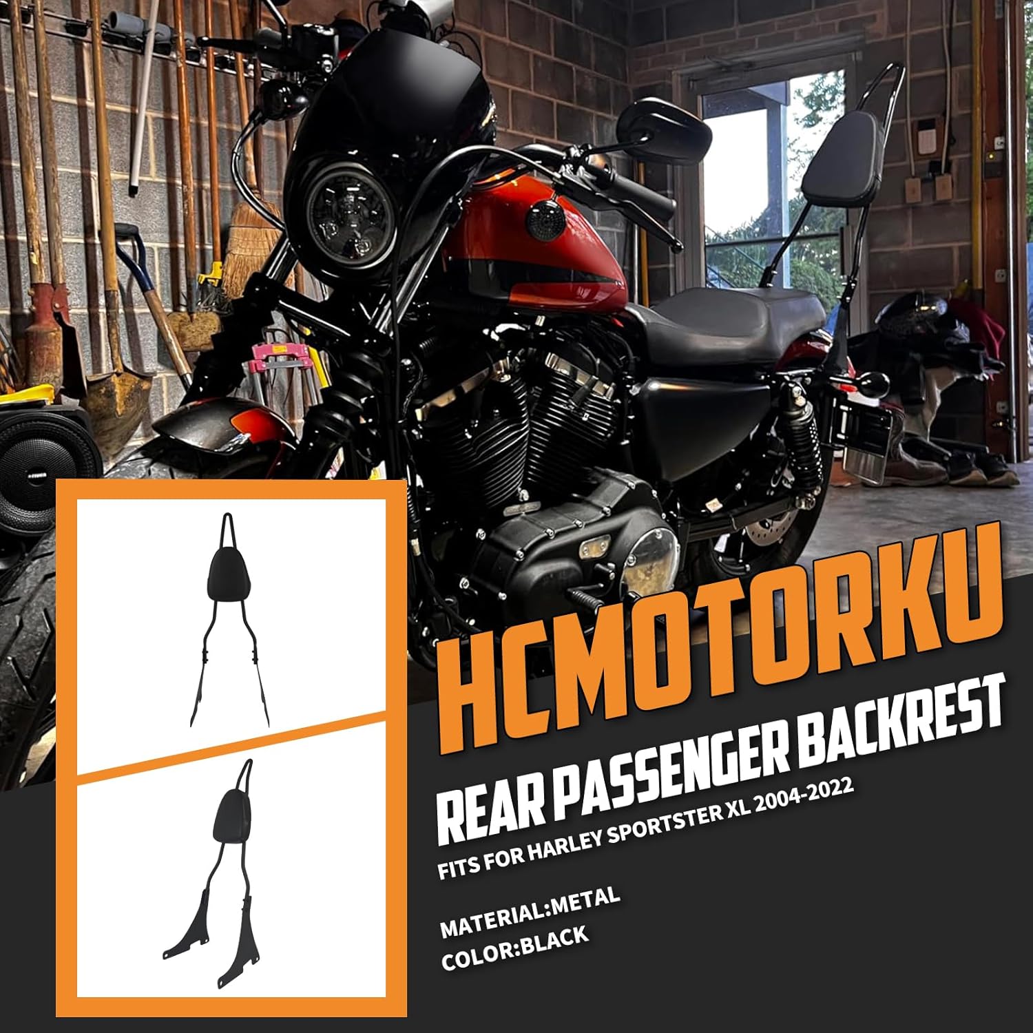 Motorcycle Detachable Rear Passenger Backrest Sissy Bar with Cushion Pad Fit for Harley Sportster XL 883 1200 2004-2022