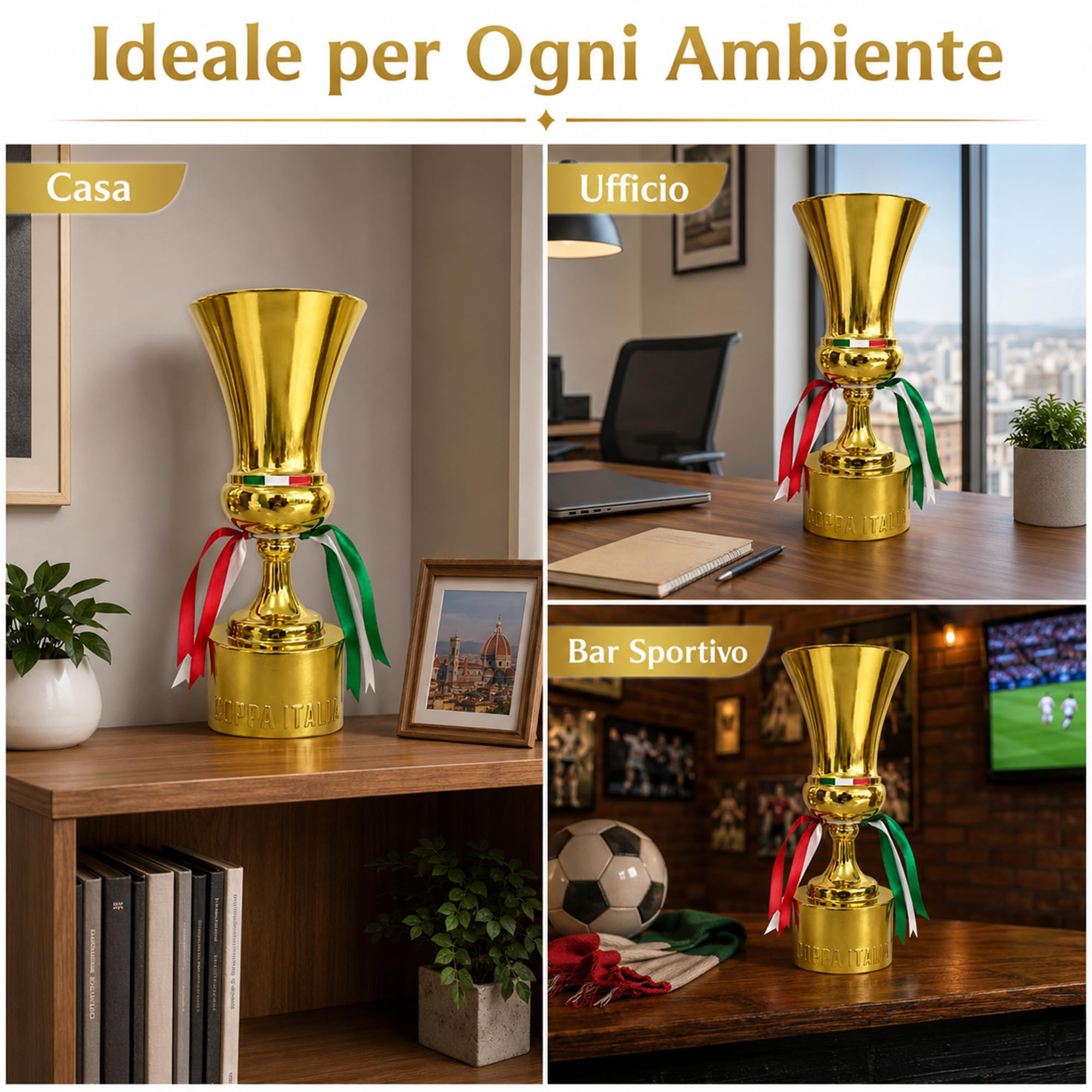 Replica Trofeo Coppa Italia, Trofei Champion da Collezione, Souvenir della League Calcistica, Decorazione per Ufficio, Bar Sportivo e Casa, Regalo Perfetto per Tifosi di Calcio,44cm | Souvenir della League Italiano da Collezione,Decorazione per Ufficio,Ba