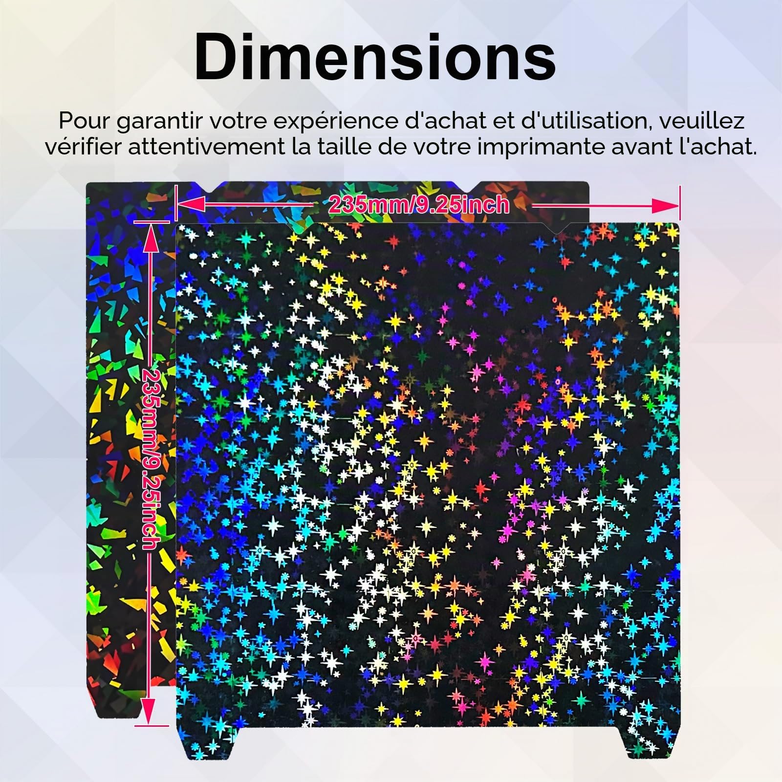 IdeaFormer Smooth Rainbow Confetti+Galaxy PEF Plaque d'impression 235 x 235 mm, en acier à ressort PEF, pas de lit d'impression magnétique, pour Creality K1C/K1/K1 SE/Ender 3 V3 SE/KE/Ender 3