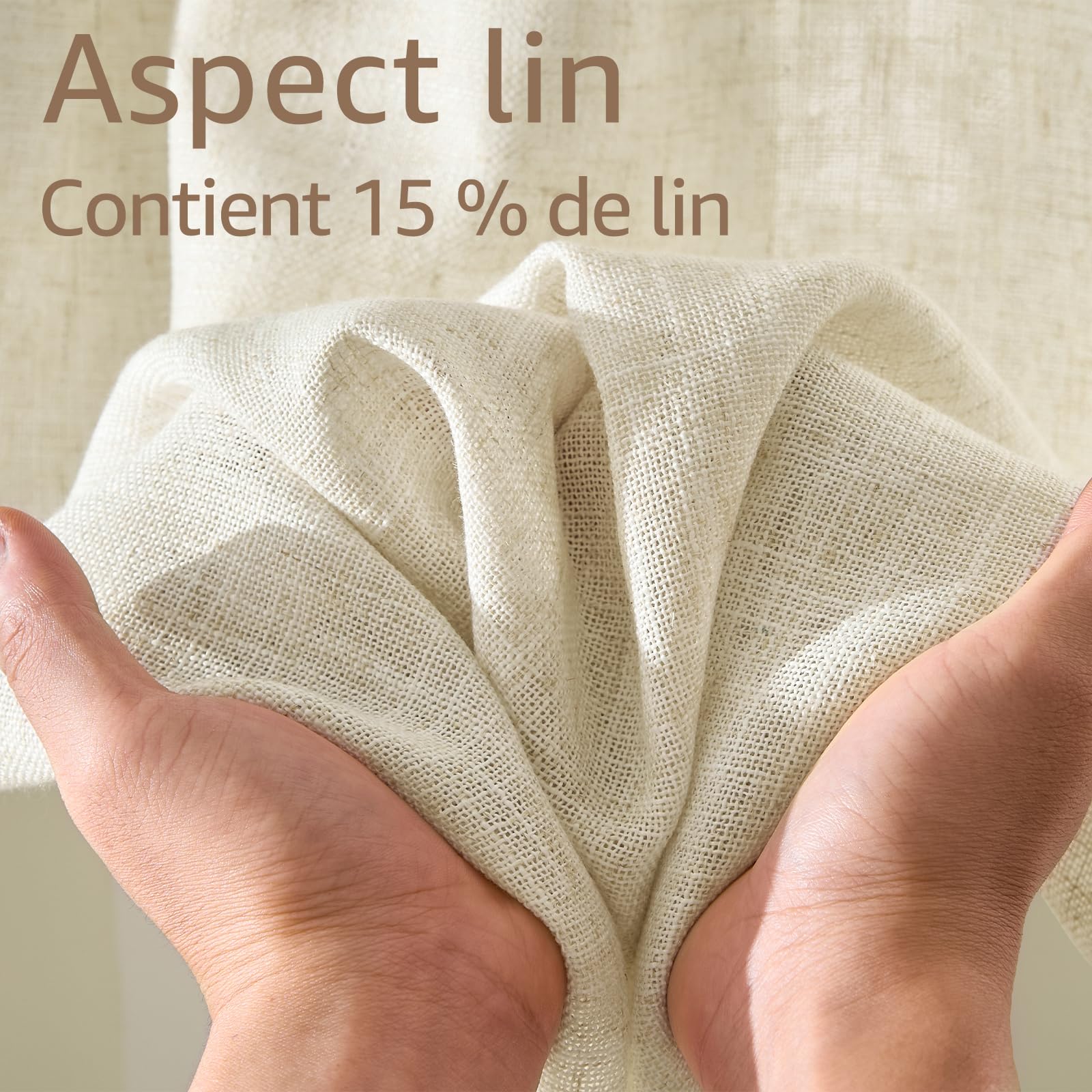 TOPICK Rideau Cuisine Petit Rideaux Court Moderne, 65 x 90(LxH) cm Lot de 2 à Passe Tringle Beige, Brise Bise pour Fenêtre Placard Chambre Porte sous Evier