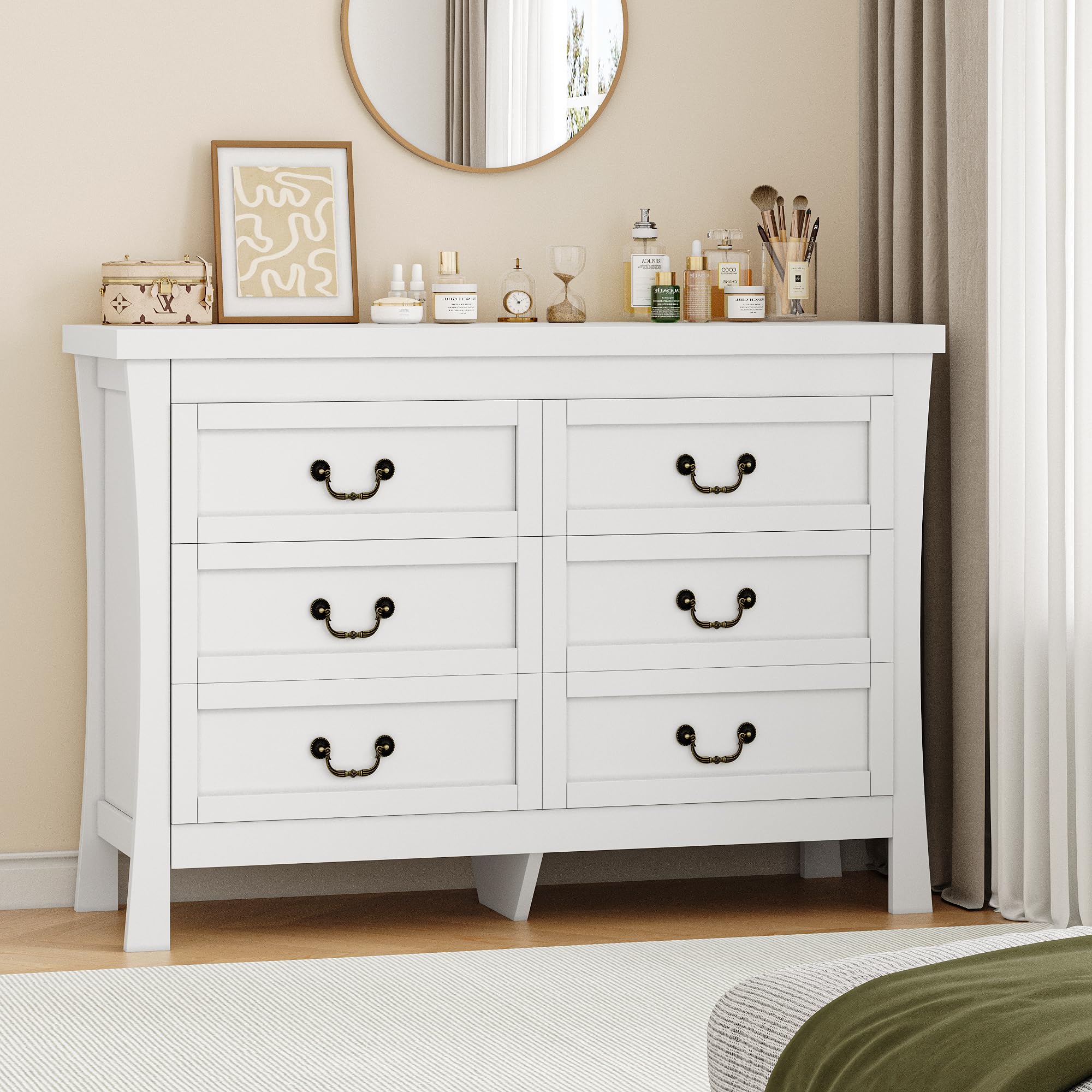 FEONASE Cassettiera Per Camera Da Letto, 6 Cassetti Per Ampio Spazio Di Archiviazione, Moderna, in Legno, MDF, Mobile Per Camera Da Letto, 120x40x80cm, Bianca