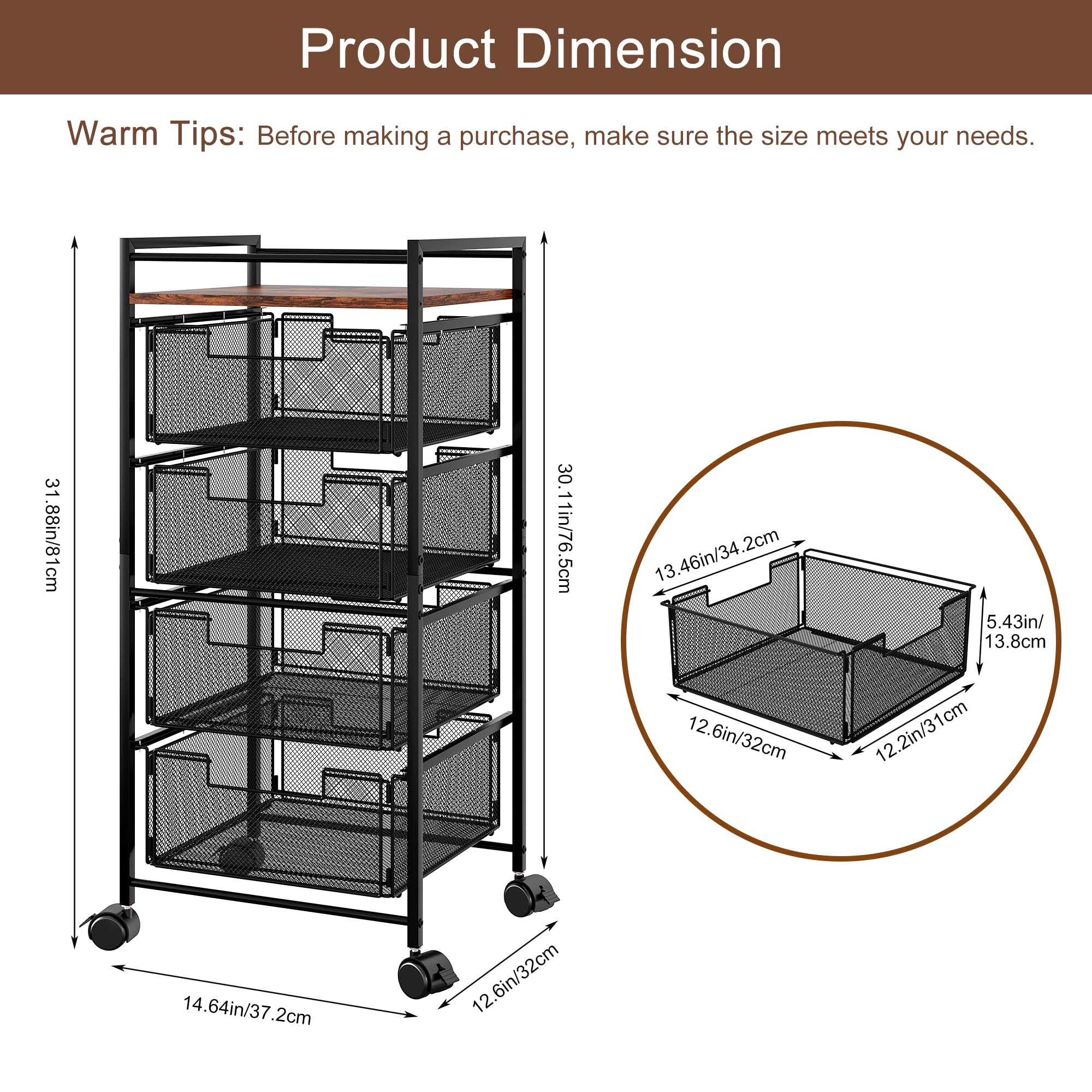 Snapklik.com : EasyPAG Rolling File Cabinet 4 Drawers Metal File ...