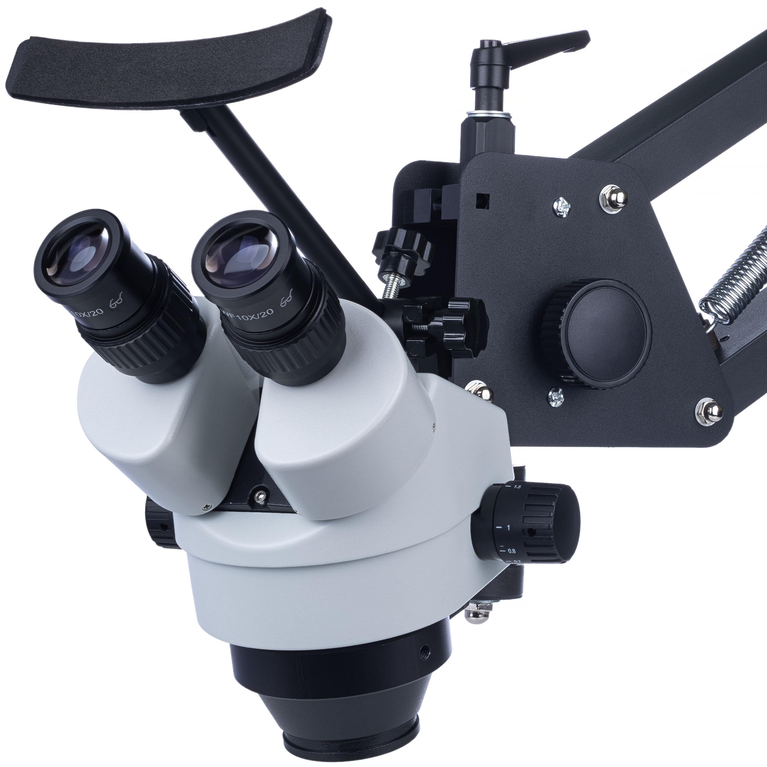 Rosfix Proxima Pro MSPP-B-WDMS2 mikroskop stereoskopowy 7x–45x zoom, 144 diody LED, głowica okularna 360°, ramię przegubowe 800 mm, do elektroniki, biżuterii, profesjonalny mikroskop
