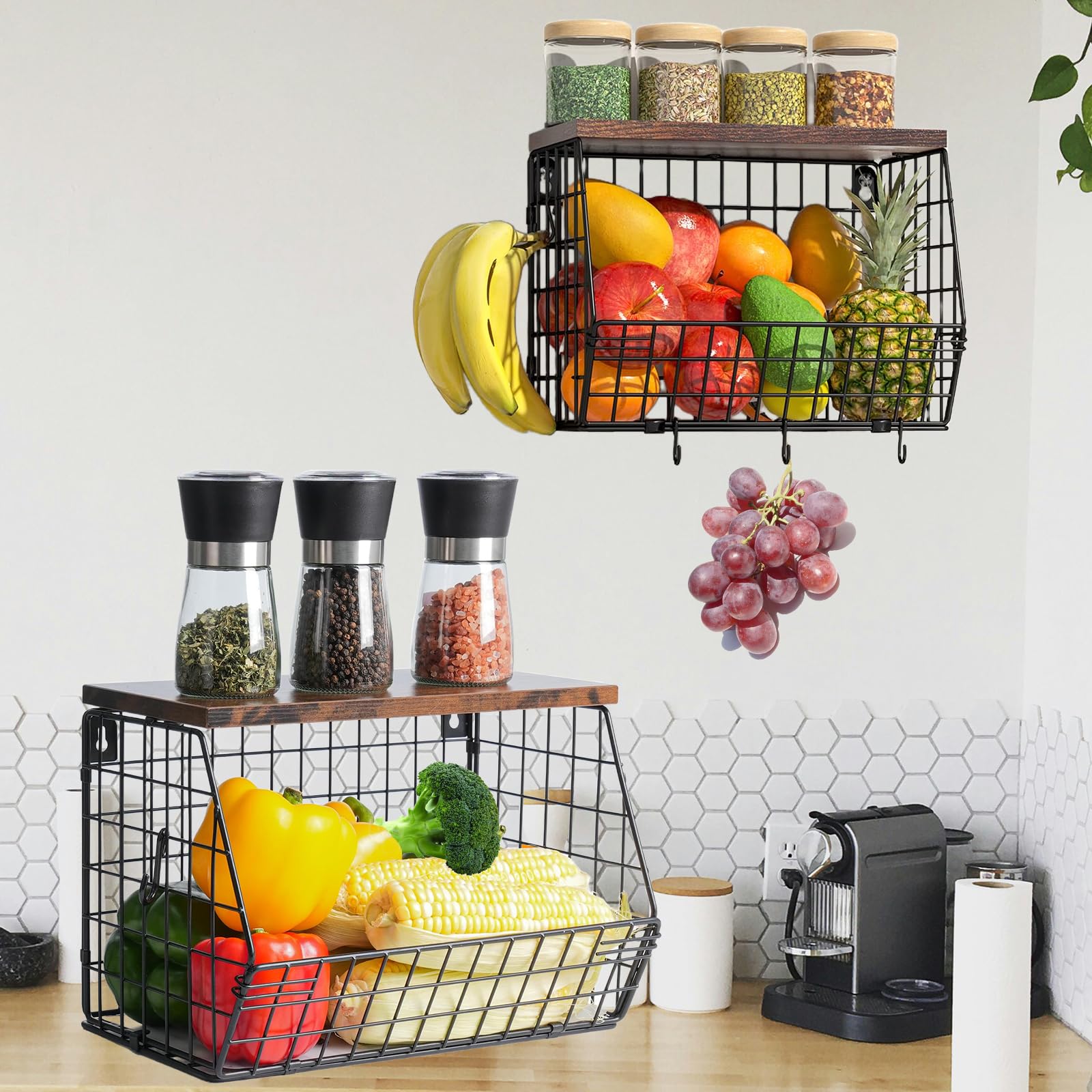 gemüse aufbewahrung hängend Obstkorb 2 Etagere Küchenorganisator, Hängekorb für Obst und Wand Stapelbar Obstschale mit Holzdeckel für Küchentheke, 2 Stück Metall Obstkorb und SnackKörbe, Schwarz Küche, Haushalt & Wohnen Variantenbezeichnung:4er Set (XL, L, M, S) Muschelfleisch einfrieren Premium
