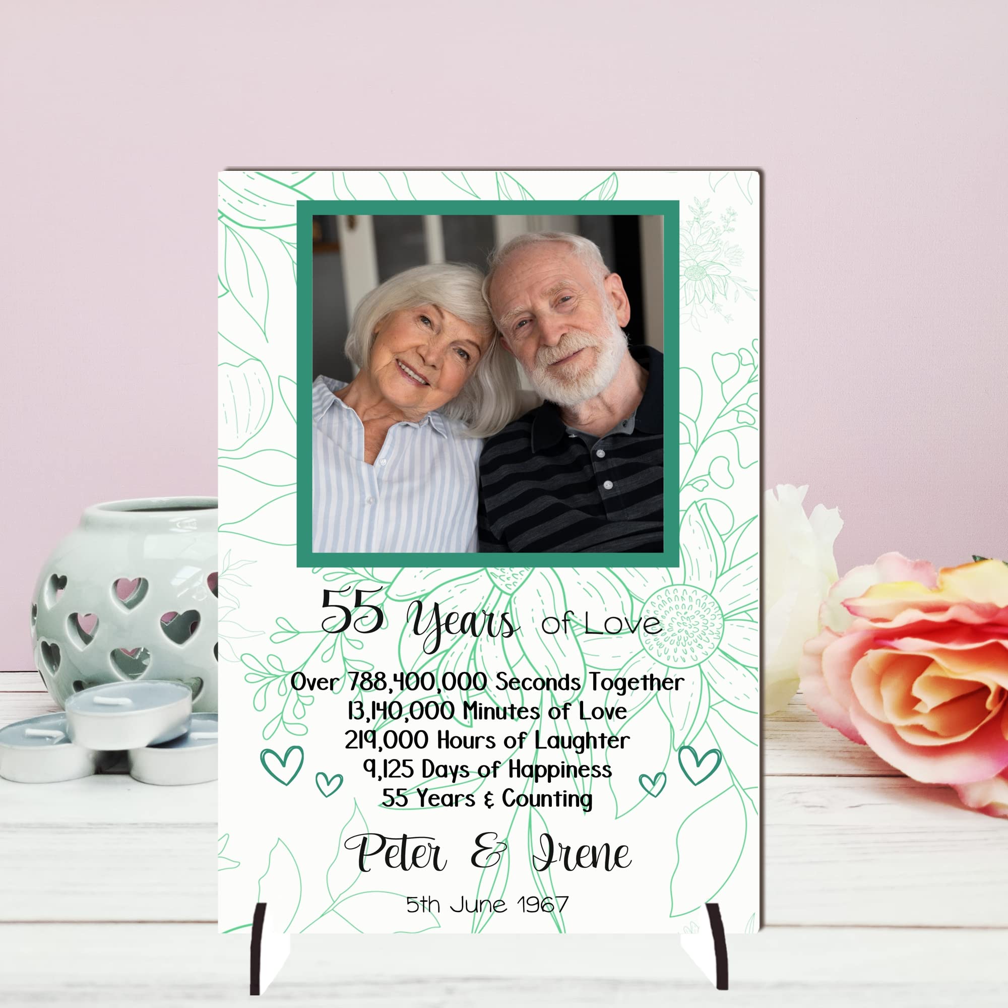 Personalised Anniversary Plaque - Custom A5/A4 MDF & Acrylic Sign - Milestone Anniversaries (1st, 25th, 30th, 35th, 40th, 45th, 50th, 55th, 60th (8. 55th Anniversary, Mdf Wood A5 21cm x 15cm)