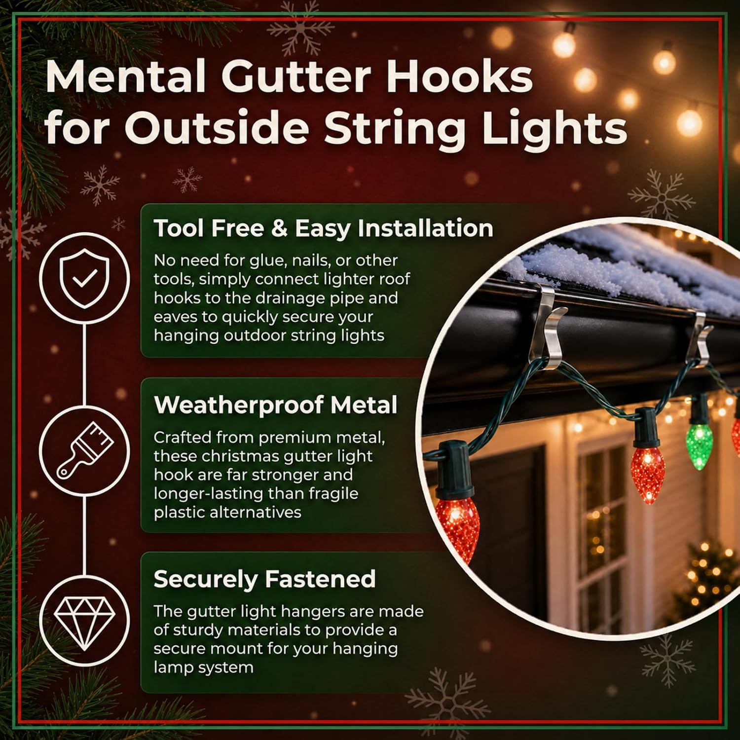 Gutter Clips for Hanging Outdoor String Lights Christmas Light Clips 50PCS