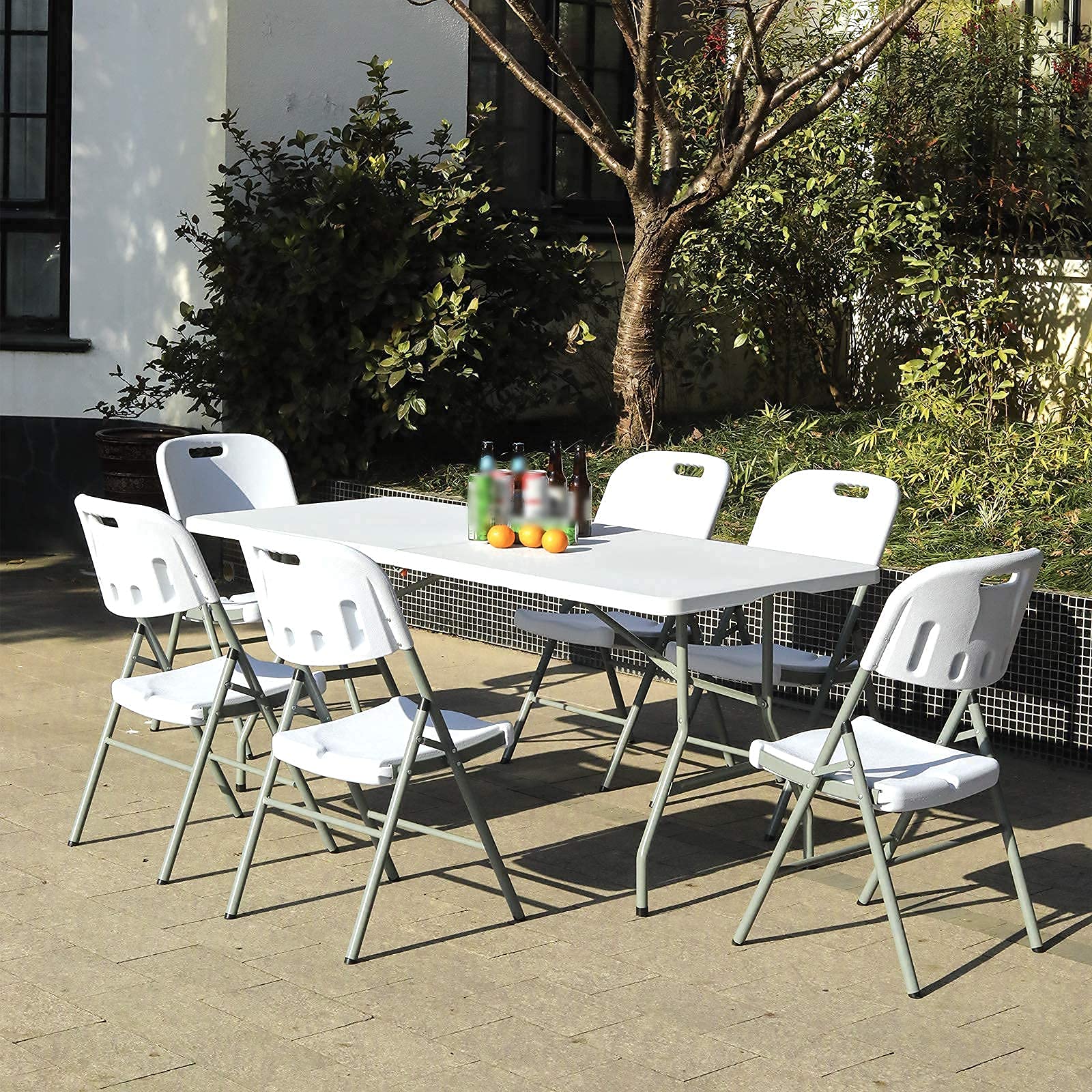 Lakhow 180CZ Folding Table 6-Foot Plastic Trestle Indoor & Outdoor for Picnic, BBQ, Party, White Granite (White)