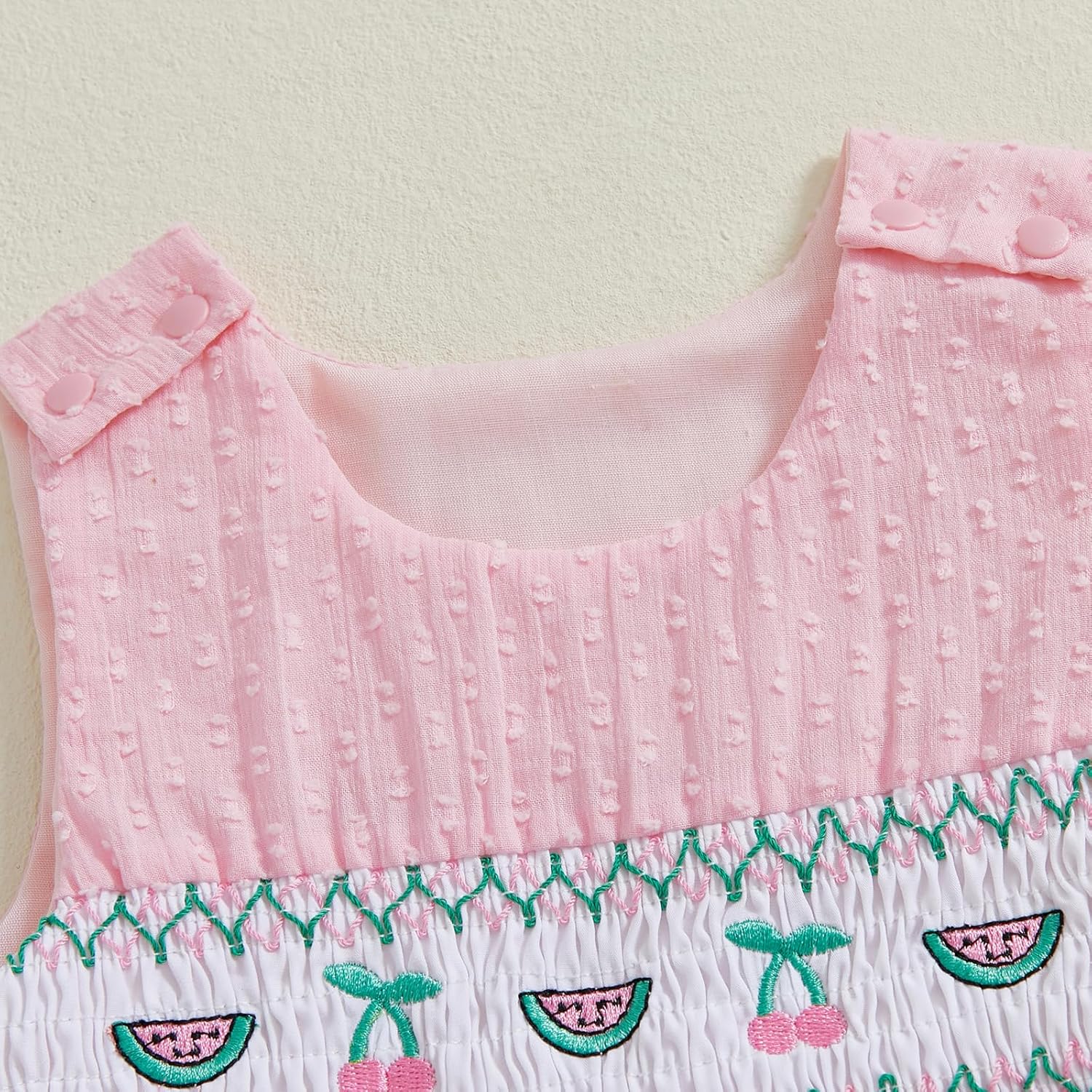 Emmababy Baby Girl Summer Clothes Cherry Romper Dress Smocked Tutu Bodysuit Ruffle Sleeveless Cherry Dresses Infant Outfits - Image 6