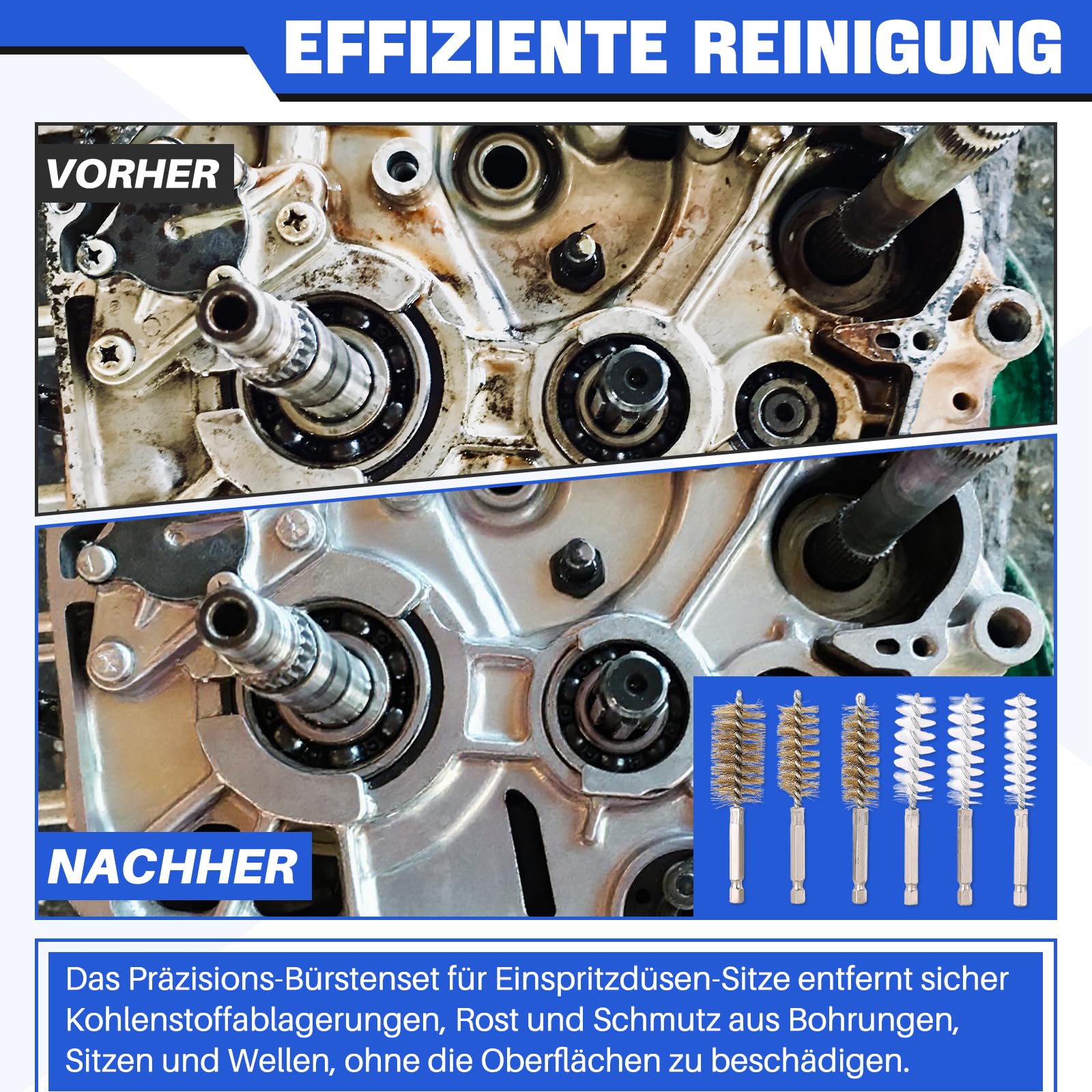 DASBET 19-teiliges Injektor Reinigungsset, Einspritzdüsen Sitzbürstenreiniger Werkzeug, Injektorsitz & Schaft Reinigungswerkzeug für Dieselmotoren, Universal Einspritzdüsen Reinigung Set