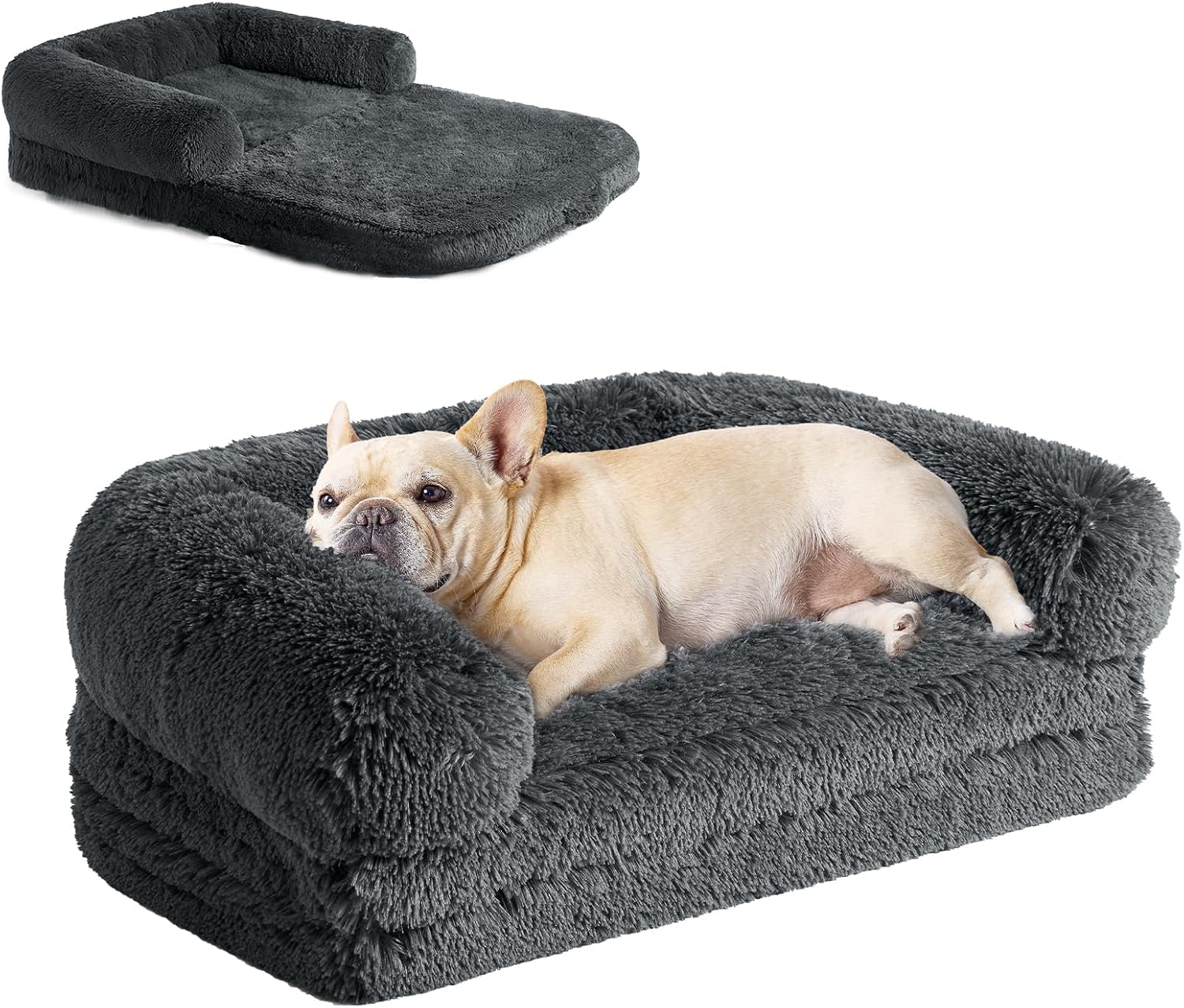EHEYCIGA Foldable XL Dog Bed, Faux Fur Fluffy Dog Bed for