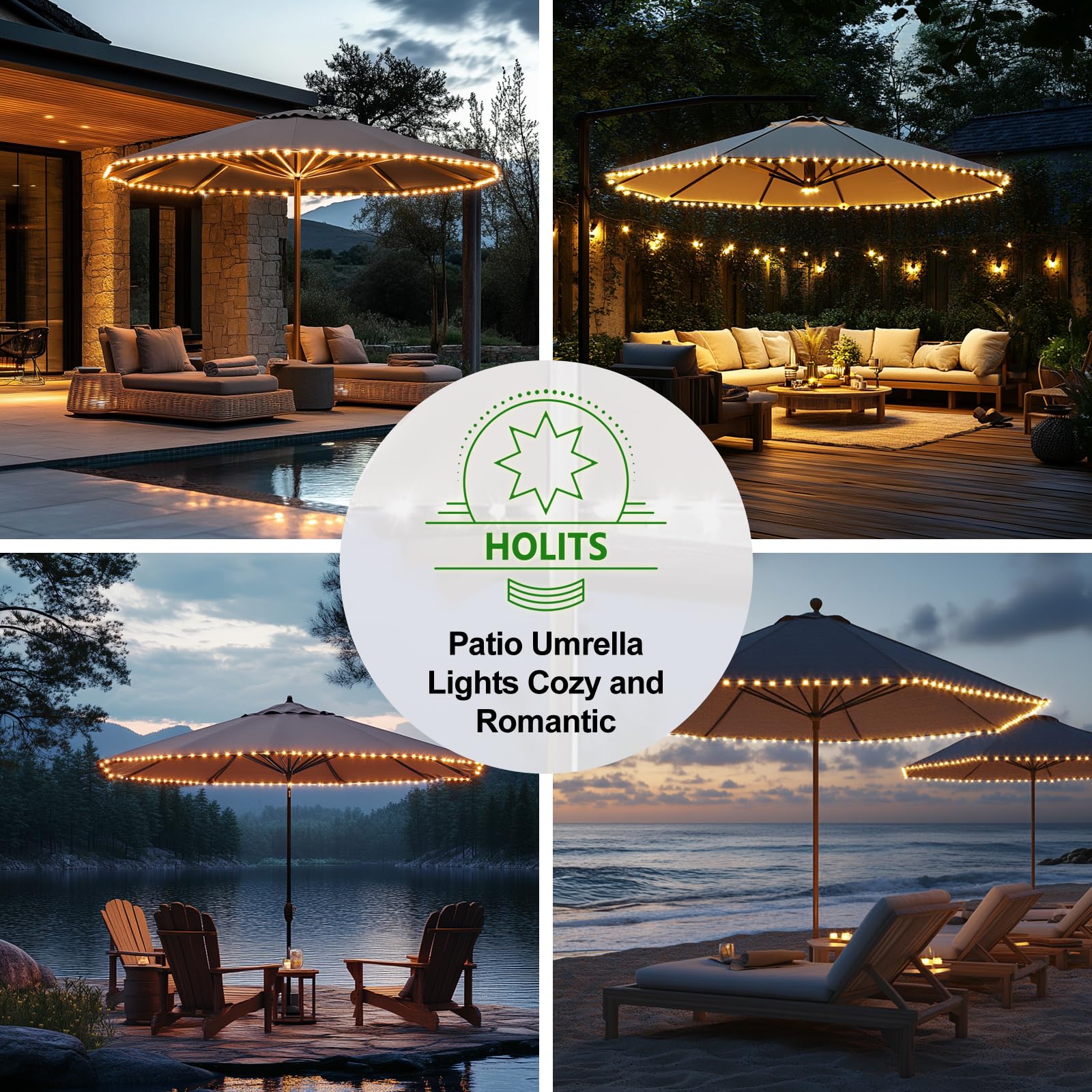 Luces LED inalámbricas para sombrilla de patio con control remoto, funciona con pilas, impermeable, se adapta a decoraciones de paraguas de 6 a 11 pies de diámetro (blanco cálido)