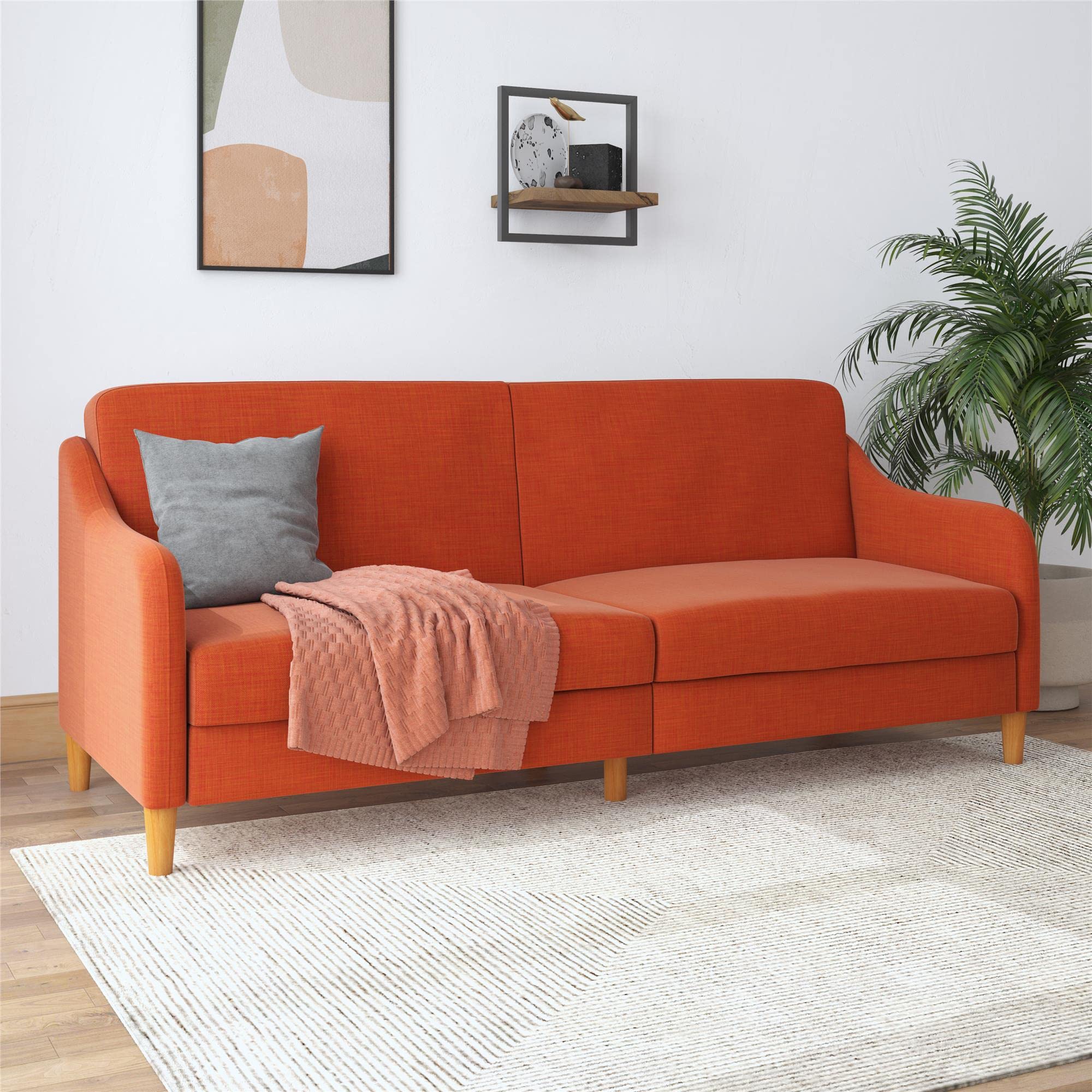 DHP Furniture Jasper Coil Sofabed Orange Linen 83x196x83cm (DxWxH)