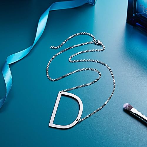 Miniatura 3 de RINHOO Collar de cadena con colgante de acero inoxidable con inicial de plata con 26 letras grandes de la A a la Z