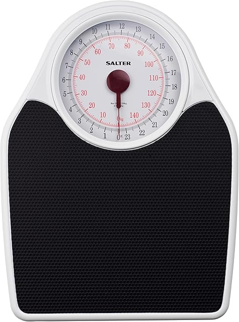 Salter 145 BKDR Doctor Style Mechanical Bathroom Scale, Fitness Scale,150KG Maximum Capacity, Full View Dial, Accurate Weighing in kg, st and lbs, Silver, Black