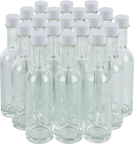 Mini botella de licor de 1.7 fl oz con tapa de aluminio y termorretráctil 24 unidades (tapas blancas) para bebidas de fiesta de salsa de licor