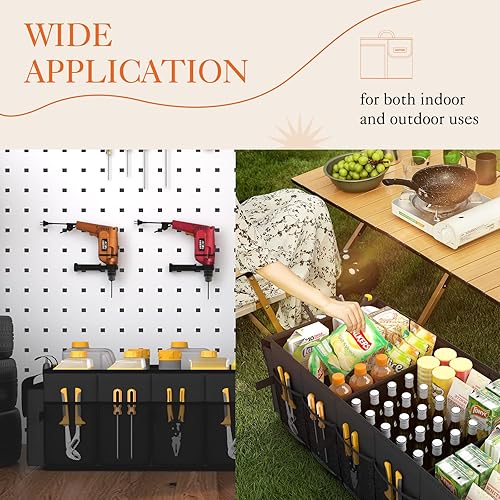 Vista 5 de HOTOR Organizador plegable para maletero, compatible con SUV y sedán, 3 compartimentos, negro, 31.9 x 12.6 x 10.6 pulgadas, organización