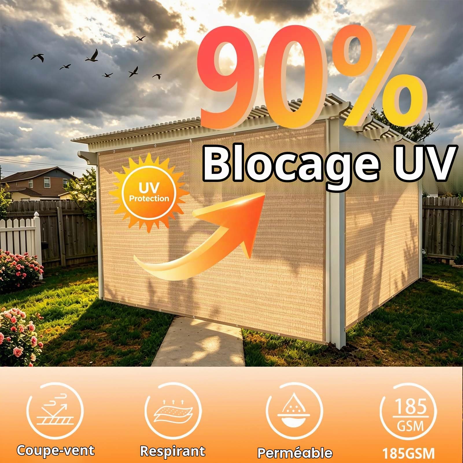 POYEE 90% 3,6 x 3,6 m Filet d’Ombrage avec Œillets