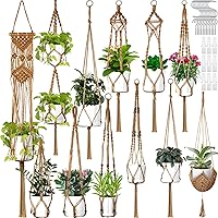 Hoteam 12 Pack Macrame Plant Hangers - Handmade Boho Jute Hanging Planters for Indoor Outdoor Plants, Flower Pot Holders with Hooks