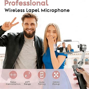 Dual Mics Wireless Mini Lapel Microphone - 2-in-1 Noise Canceling Clip-on Mic for iPhone iPad (15 and Above) Android, Suitable for Vlogging Podcast YouTube TikTok Video (Pink)