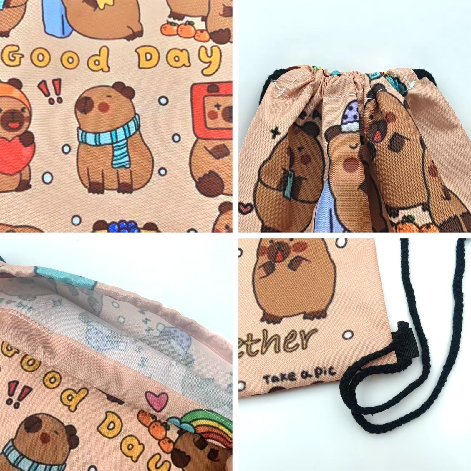 FOSDICK Capybara Sac a Dos Cordon pour Enfants, Sac de Sport avec Cordon de Serrage, Motifs Capybara Gym Bag, Sacs Piscine Enfant, Sacs de Sport pour École Plage Natation Voyage, Cadeau Fille 10 Ans - 3