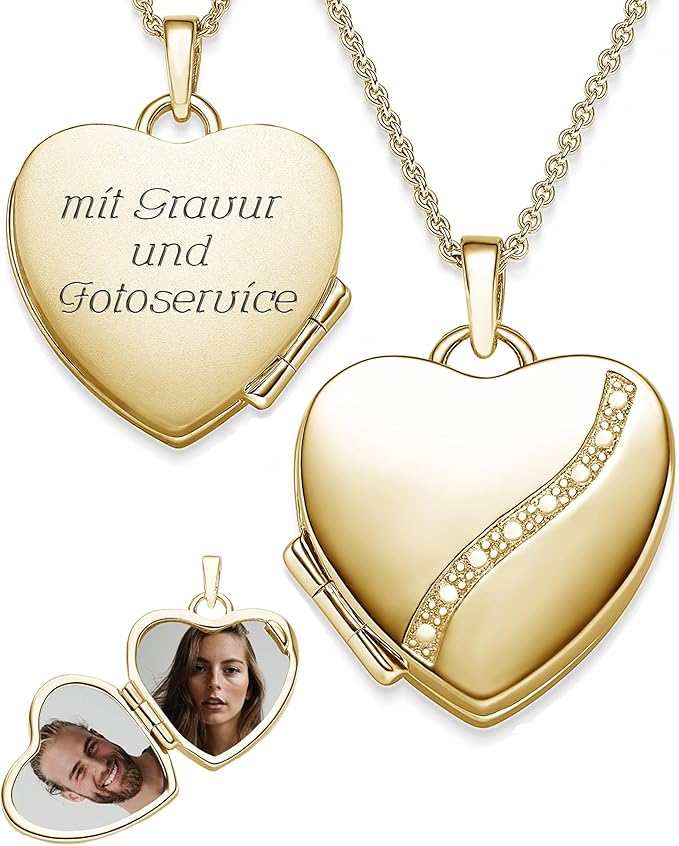 Vergoldetes Herz Medaillon zum Öffnen mit Foto und Gravur