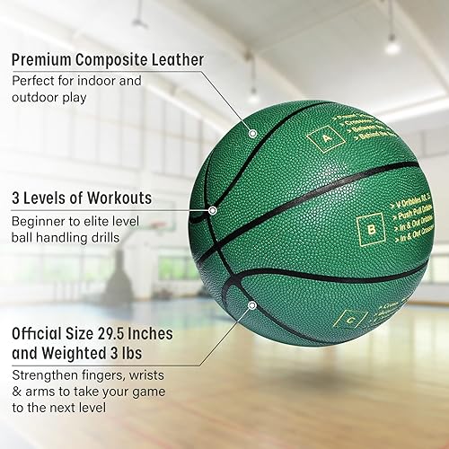 Miniatura 3 de ZO ATHLETICS Baloncesto con peso, entrenamiento incluido en el balón pesado de 3 libras para entrenamiento y ejercicios de regateo, equipo de