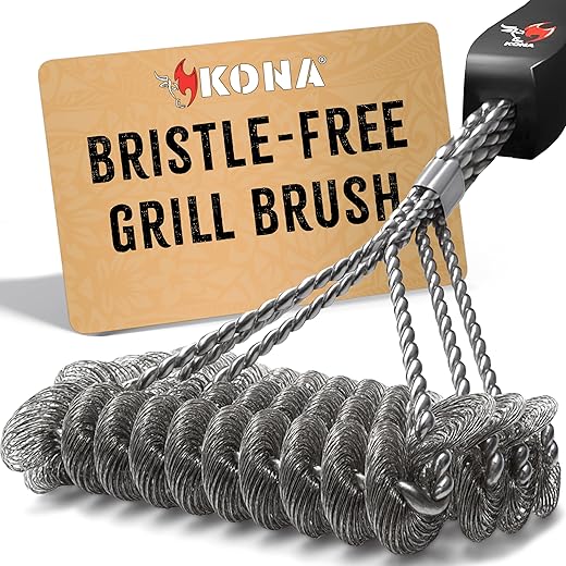 Kona Safe/Clean Grill Brush - Bristle Free BBQ Grill Brush - 100% Rust Resistant Stainless Steel Barbecue Cleaner - Safe for Porcelain, Ceramic, Steel, Cast Iron - Great Grilling Accessories Gift