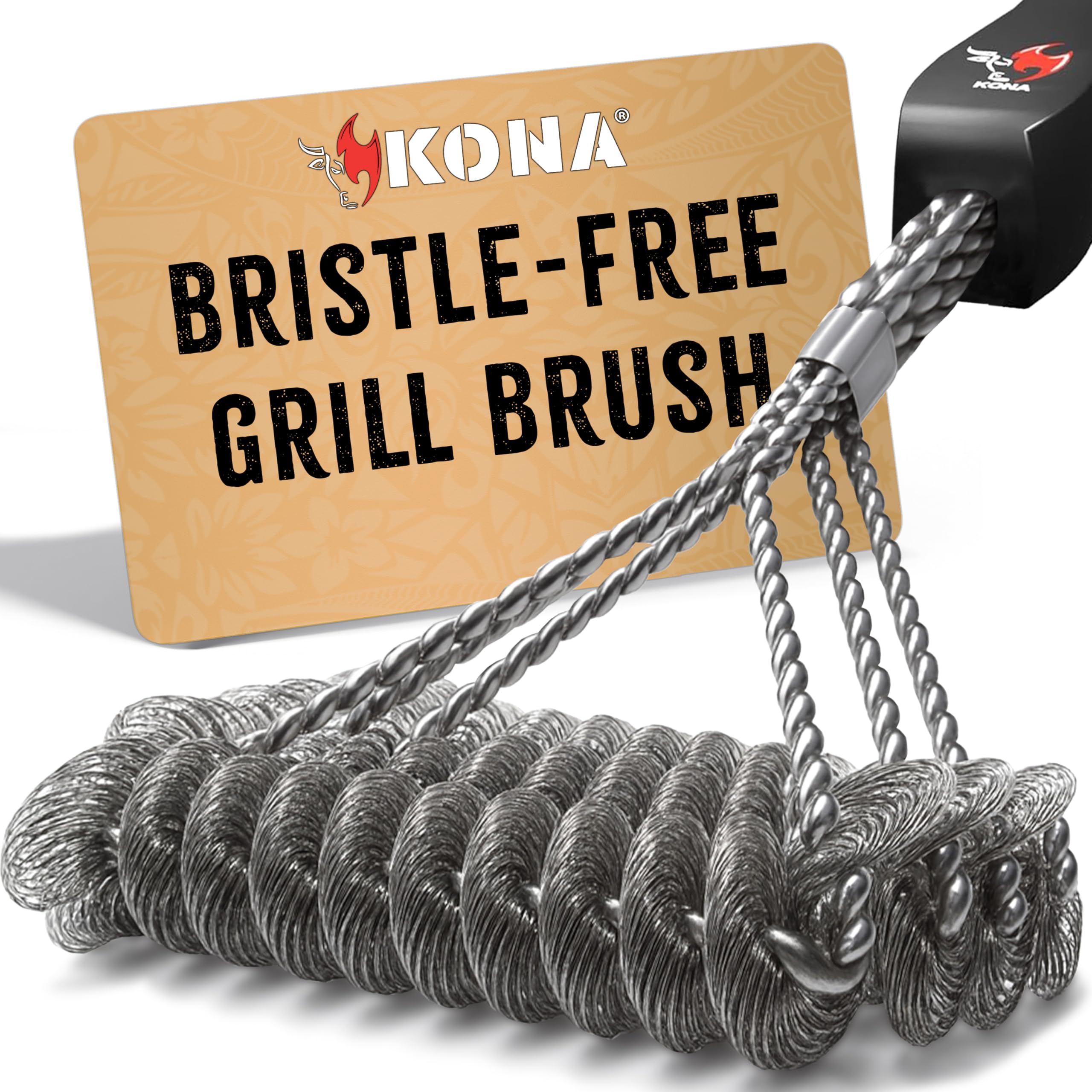 Kona Safe/Clean Grill Brush - Bristle Free BBQ Grill Brush for Outdoor Grill- 100% Rust Resistant Stainless Steel Barbecue Grill Cleaner - Safe for Porcelain, Ceramic, Steel, Cast Iron, Grilling Gift