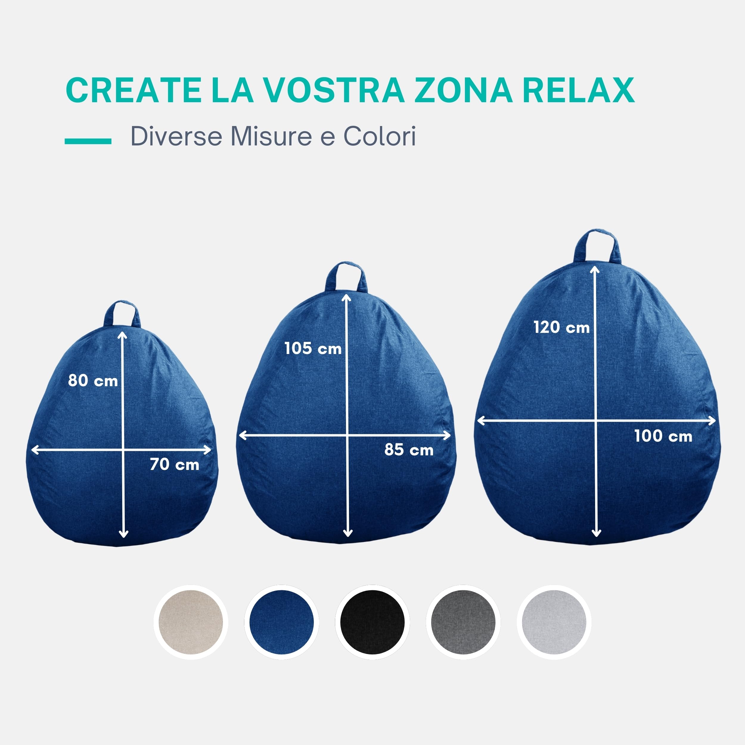 bananair - Pouf Poltrona Sacco con Imbottitura in Schiuma - Morbido e Confortevole - Fodera Lavabile - Pratico e Facile da Trasportare - Pouf Sacco per Tutta la Famiglia (80x70 cm, Blu)