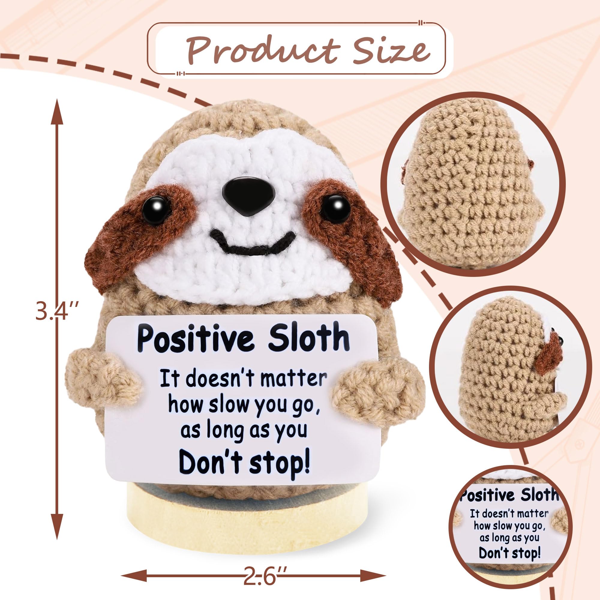 Positive Crochet Sloth, Emotional Support Animals,Birthday Gifts for Women Men,Funny Stuffed Crafts for mom and dad, Anxiety Relief Items